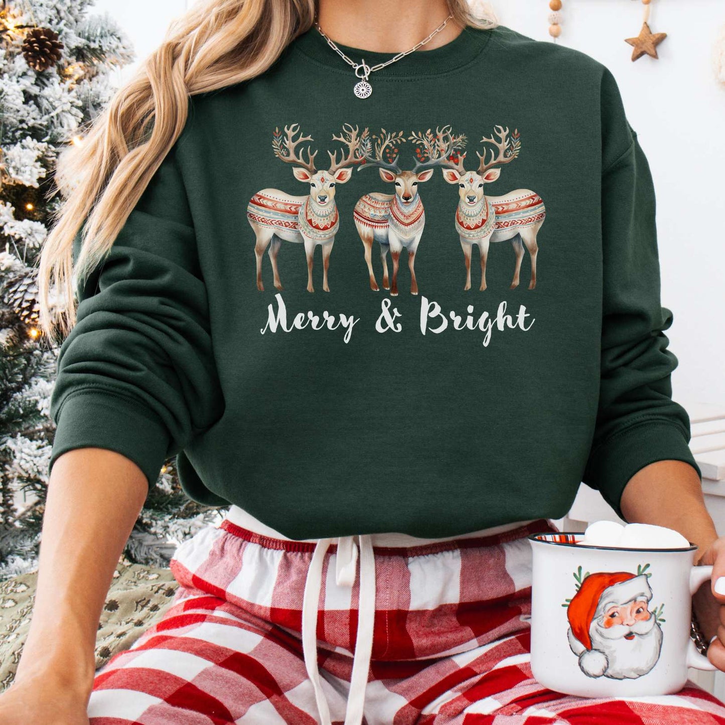 Sweatshirt Forest Green / S Merry and Bright Christmas Sweatshirt The Mystic Eden