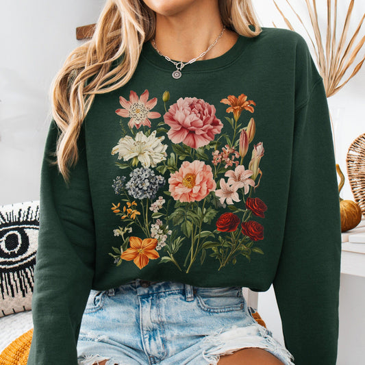 Sweatshirt Forest Green / S Mixed Floral Sweatshirt The Mystic Eden