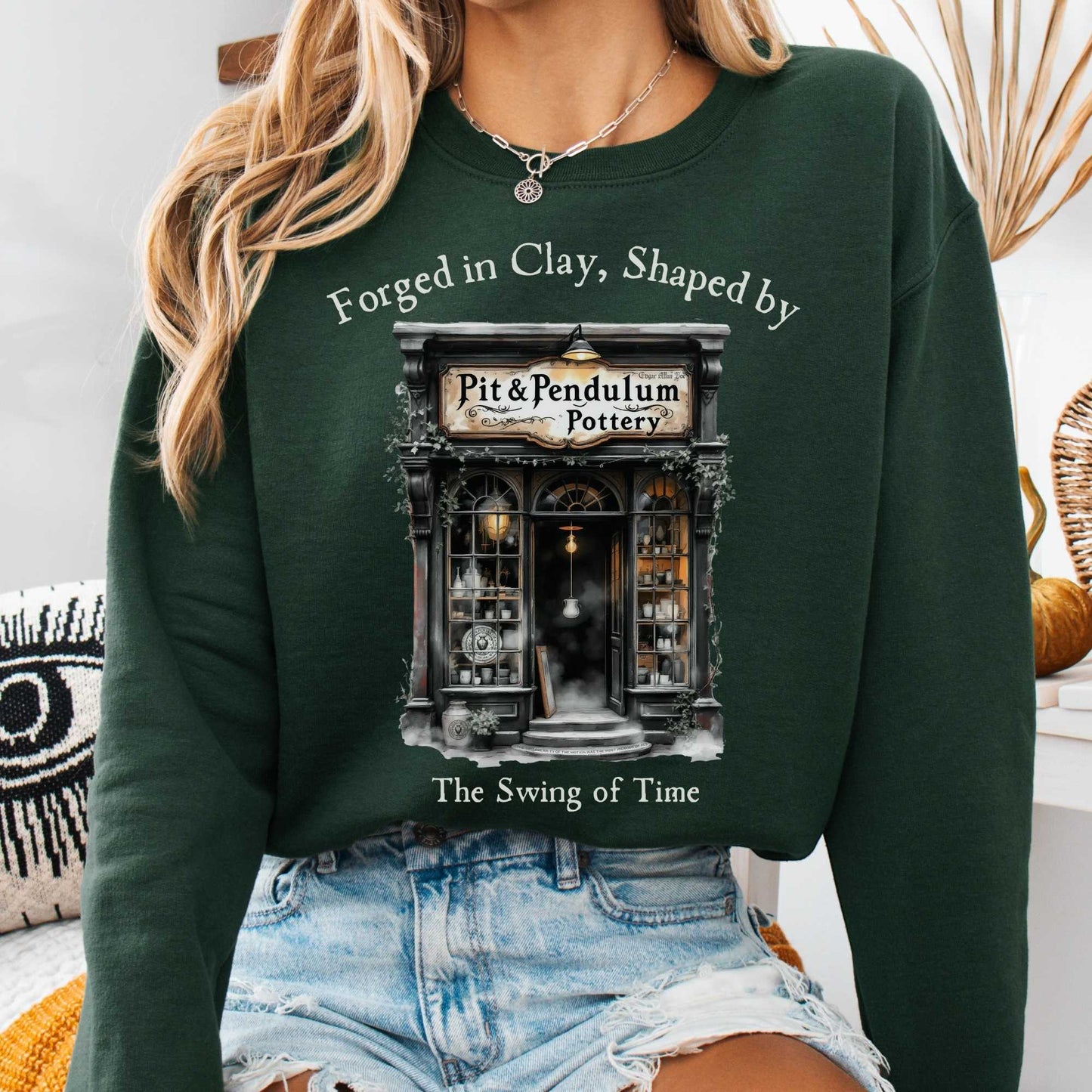 Sweatshirt Forest Green / S Pit & Pendulum Pottery Edgar Allan Poe Sweatshirt The Mystic Eden