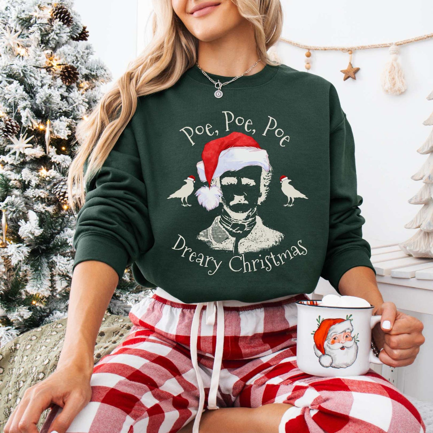 Sweatshirt Forest Green / S Poe, Poe, Poe - Dreary Christmas Sweatshirt The Mystic Eden