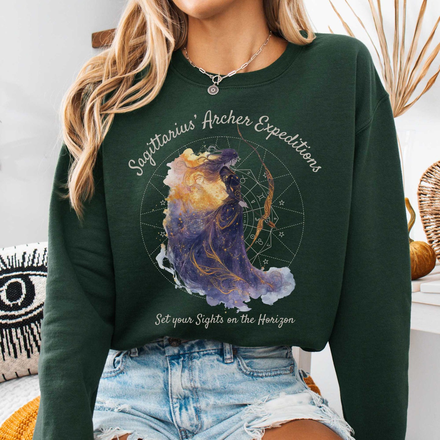 Sweatshirt Forest Green / S Sagittarius' Archer Expeditions Zodiac Sweatshirt The Mystic Eden