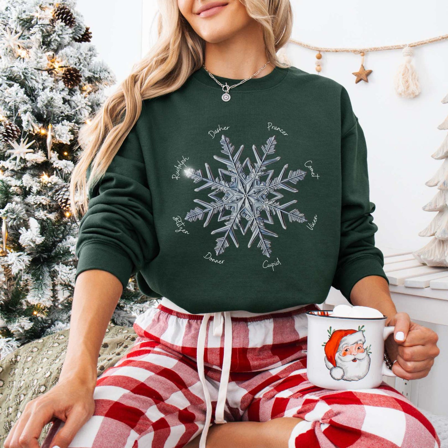 Sweatshirt Forest Green / S Snowflake Santa's Reindeer Christmas Sweatshirt The Mystic Eden