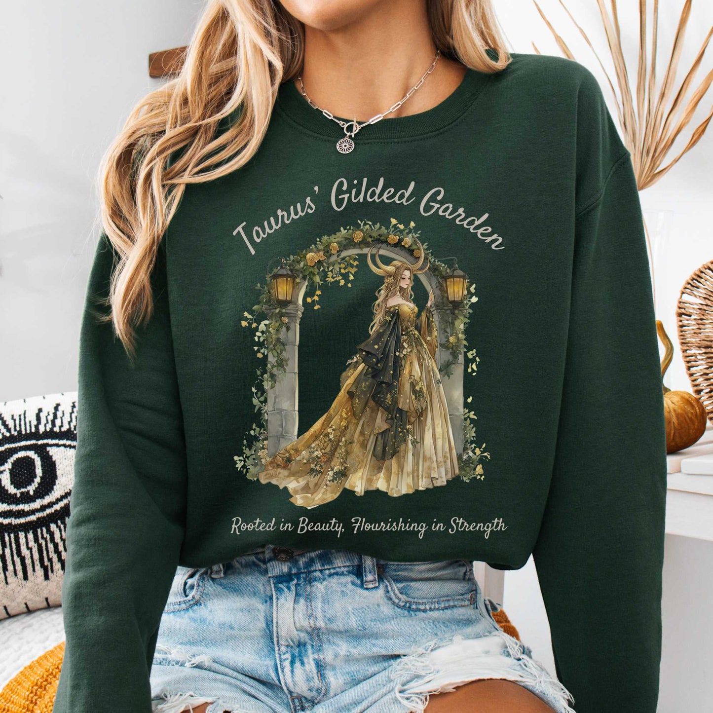 Sweatshirt Forest Green / S Taurus' Gilded Garden Zodiac Sweatshirt The Mystic Eden