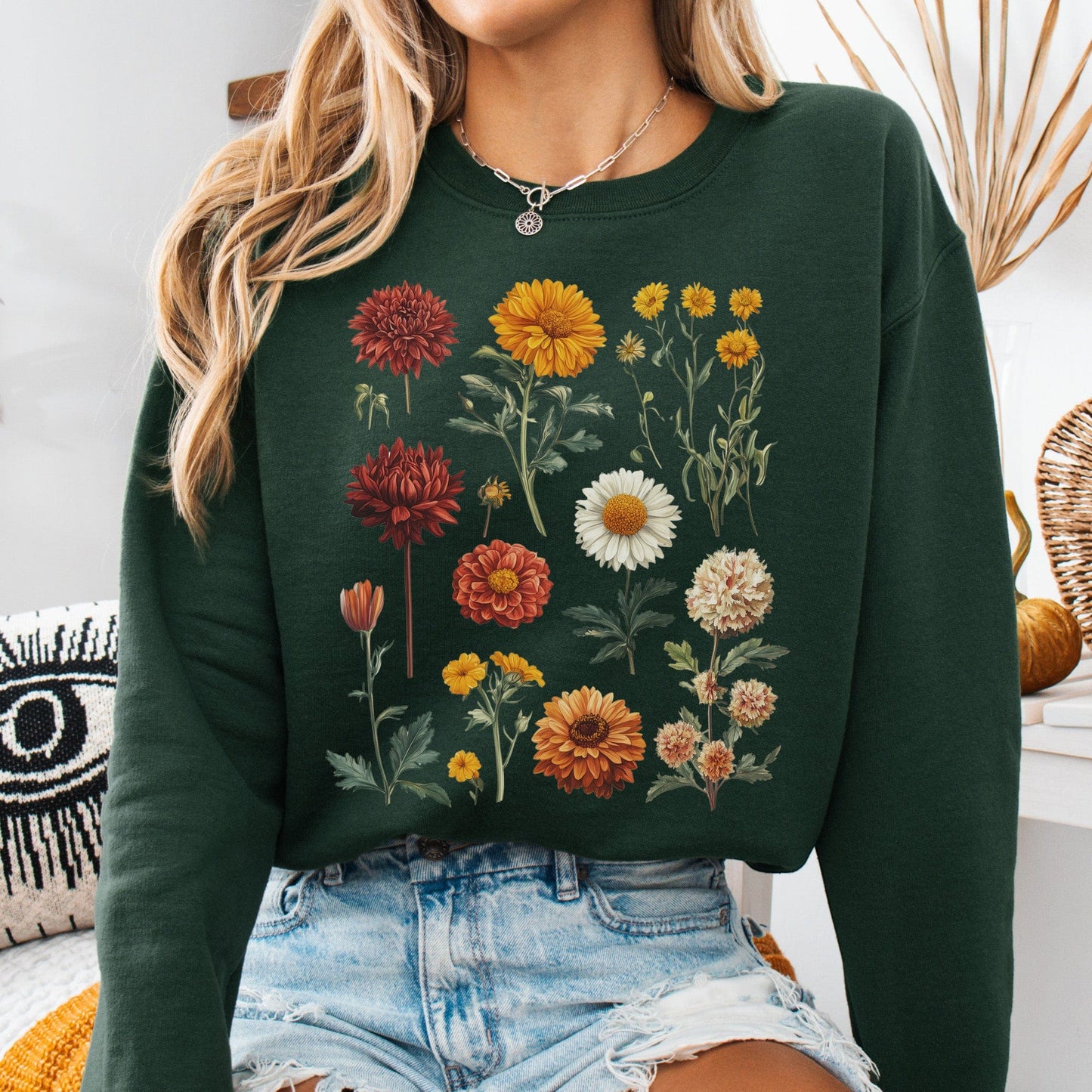 Sweatshirt Forest Green / S Vintage Botanical Floral Sweatshirt The Mystic Eden