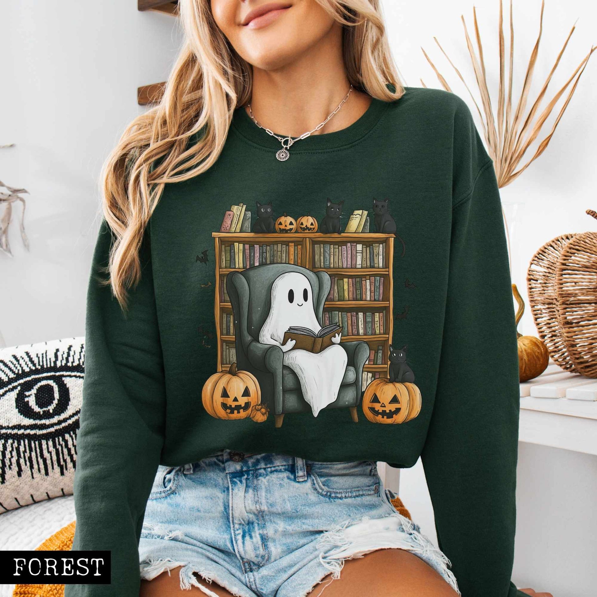 Sweatshirt Happy Reading Ghosts with Black Cats Sweatshirt The Mystic Eden