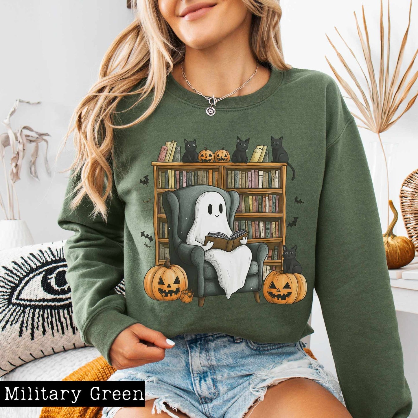 Sweatshirt Happy Reading Ghosts with Black Cats Sweatshirt The Mystic Eden