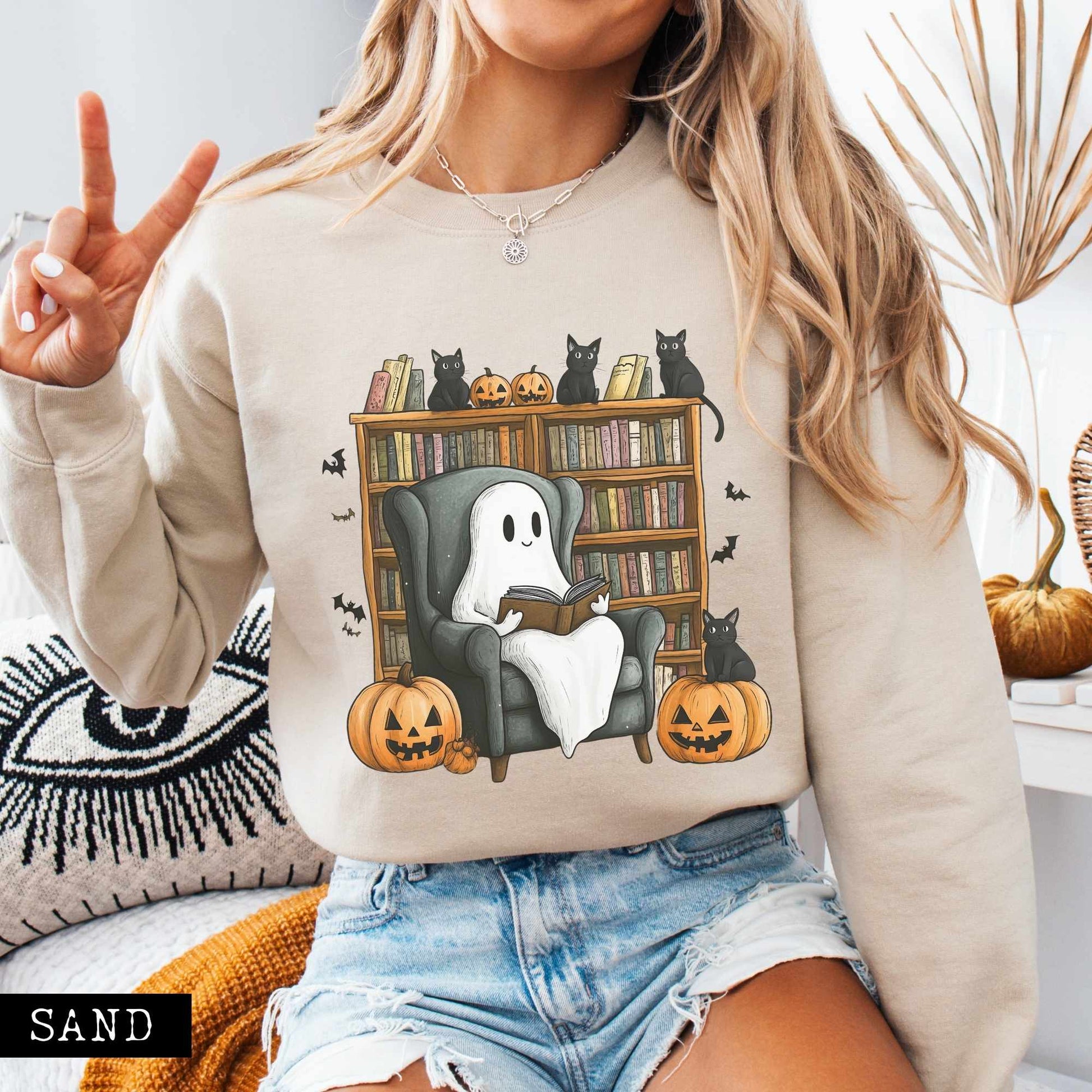 Sweatshirt Happy Reading Ghosts with Black Cats Sweatshirt The Mystic Eden