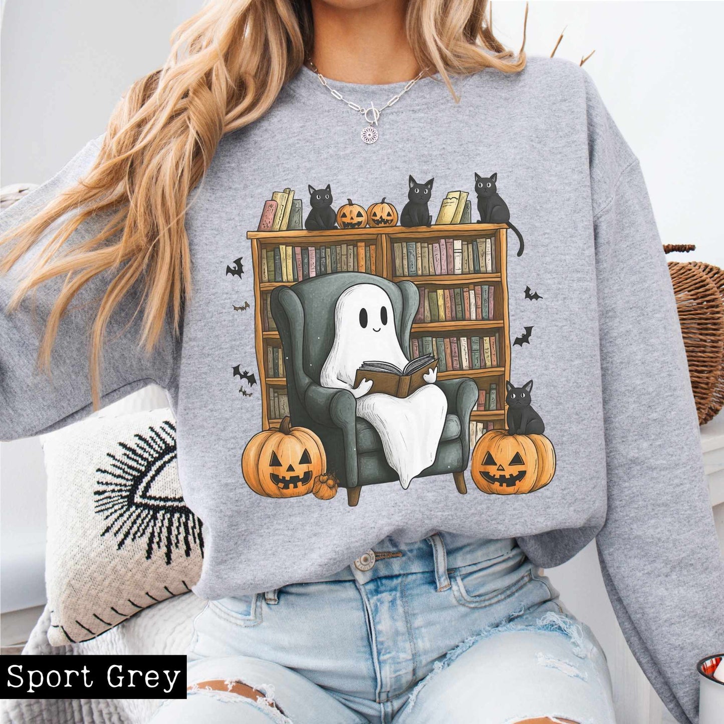 Sweatshirt Happy Reading Ghosts with Black Cats Sweatshirt The Mystic Eden