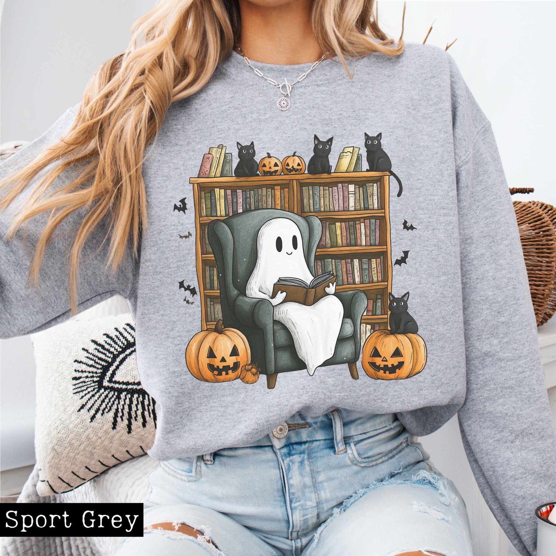 Sweatshirt Happy Reading Ghosts with Black Cats Sweatshirt The Mystic Eden