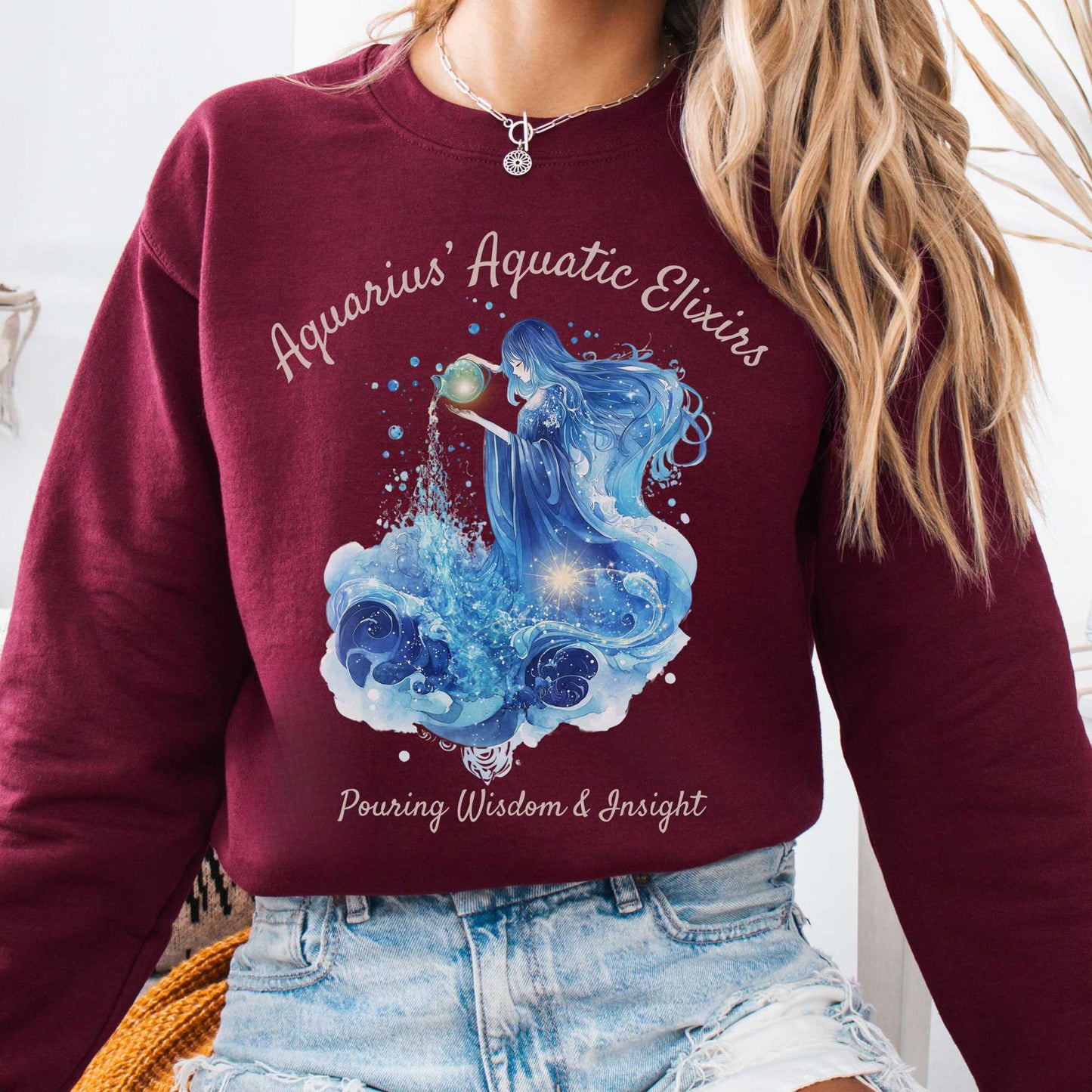 Sweatshirt Maroon / S Aquarius' Aquatic Elixirs Zodiac Sweatshirt The Mystic Eden