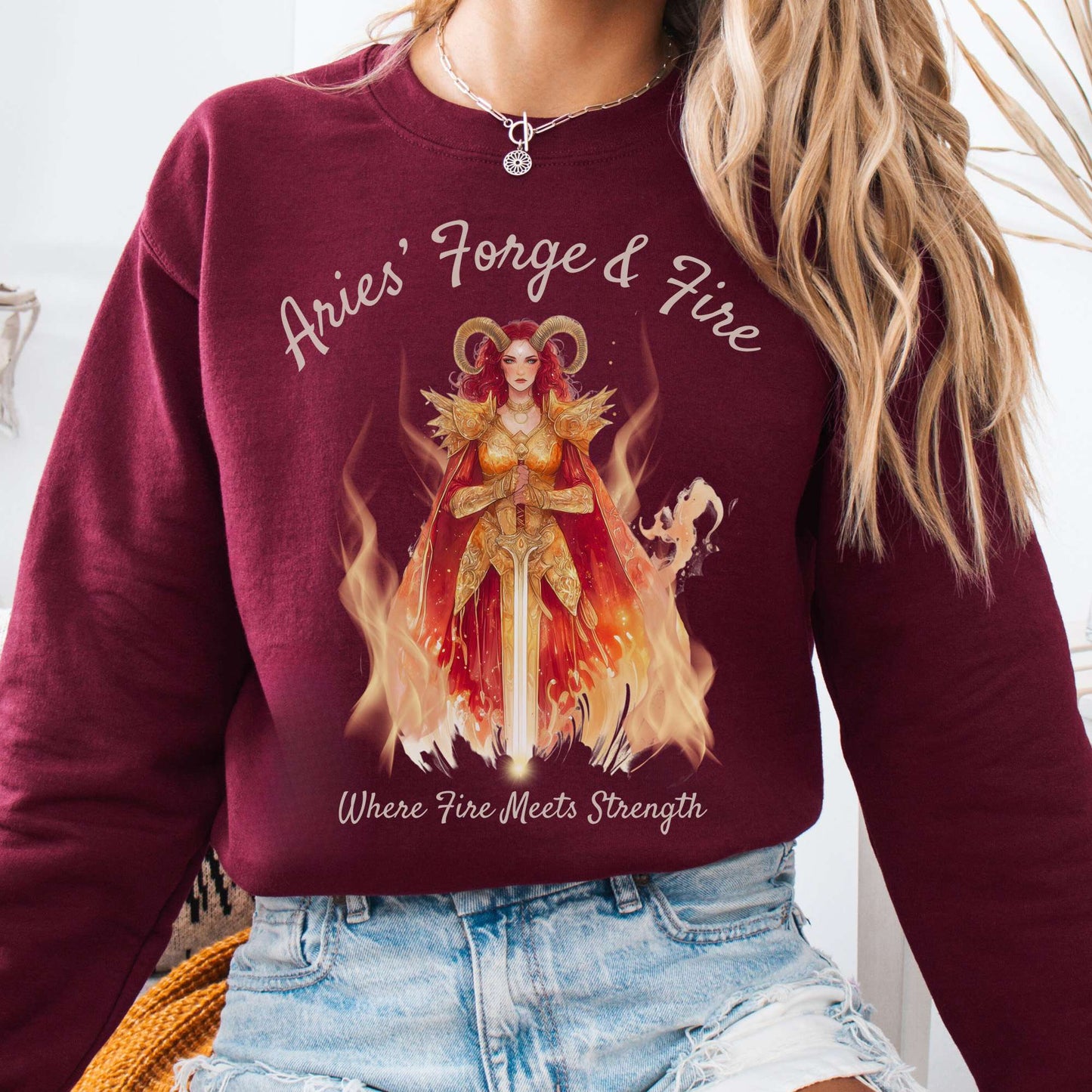 Sweatshirt Maroon / S Aries Forge & Fire Zodiac Sweatshirt The Mystic Eden