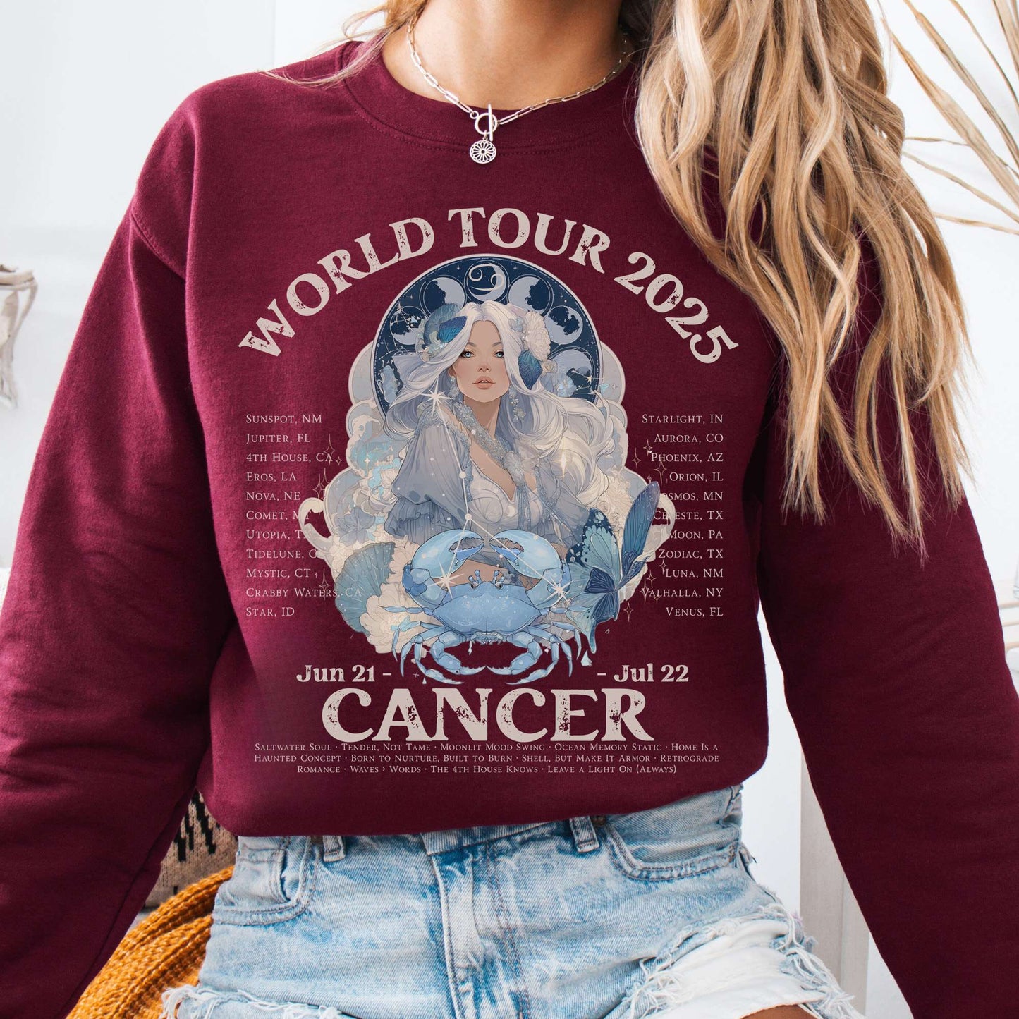 Sweatshirt Maroon / S Cancer Concert Sweatshirt - Zodiac World Tour 2025 Sweatshirt The Mystic Eden