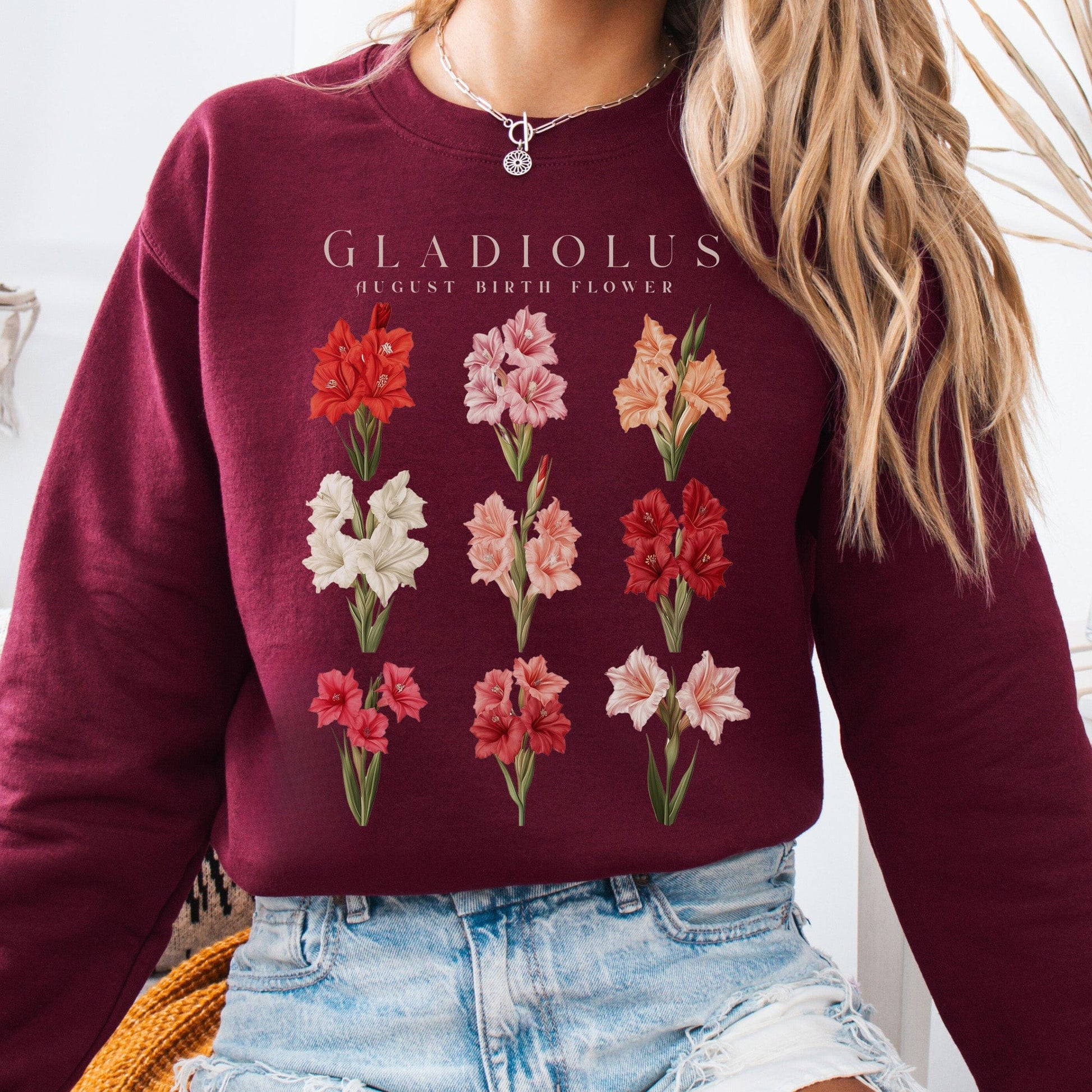 Sweatshirt Maroon / S Gladiolus August Birth Month Flower Sweatshirt The Mystic Eden