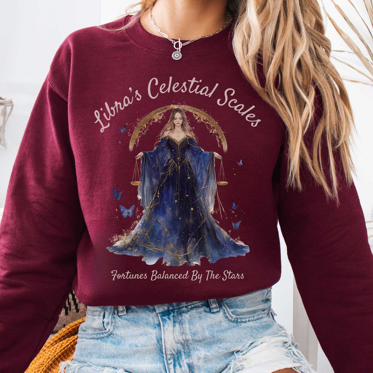 Sweatshirt Maroon / S Libra's Celestial Scales Zodiac Sweatshirt The Mystic Eden