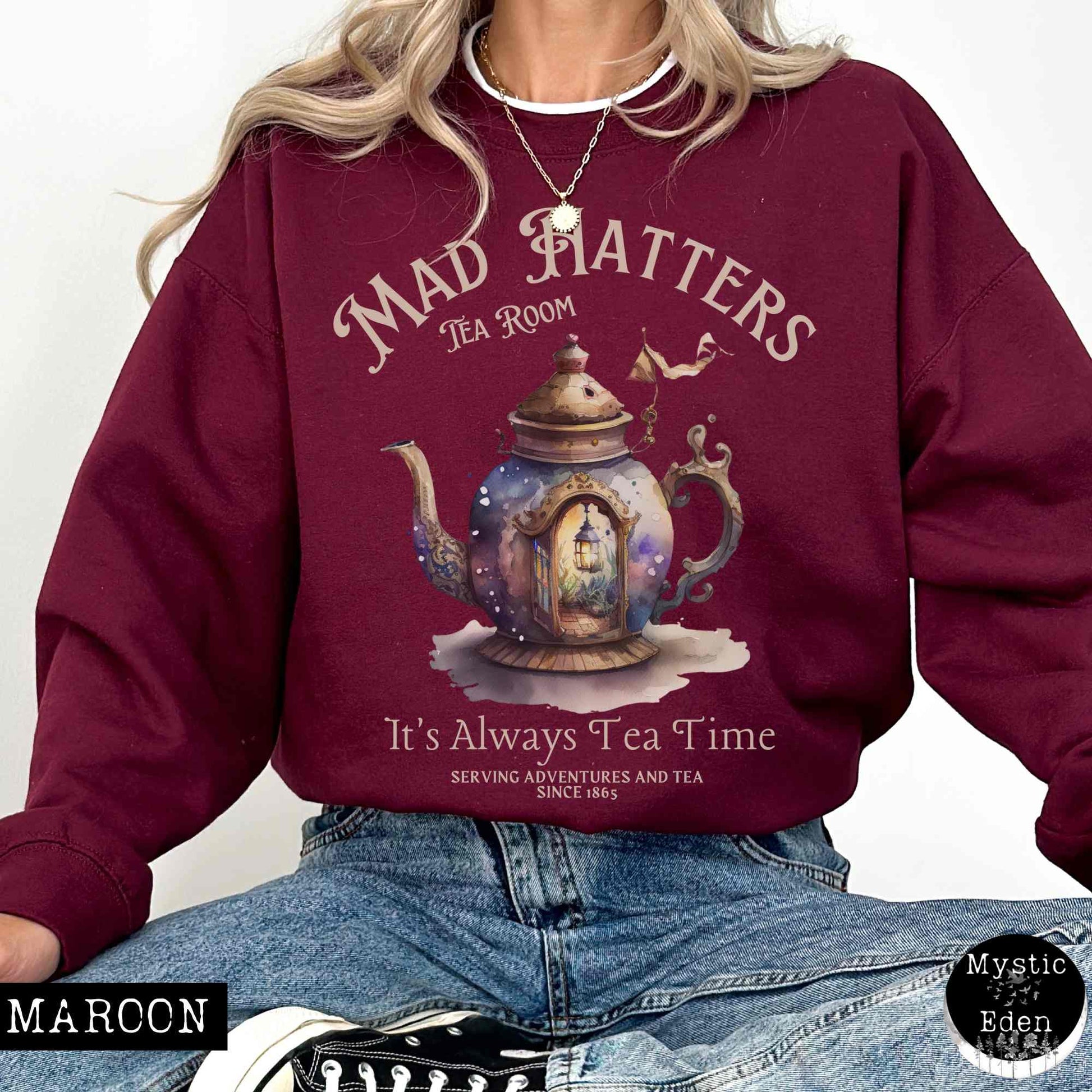 Sweatshirt Maroon / S Mad Hatter Sweatshirt Alice in Wonderland Sweater The Mystic Eden