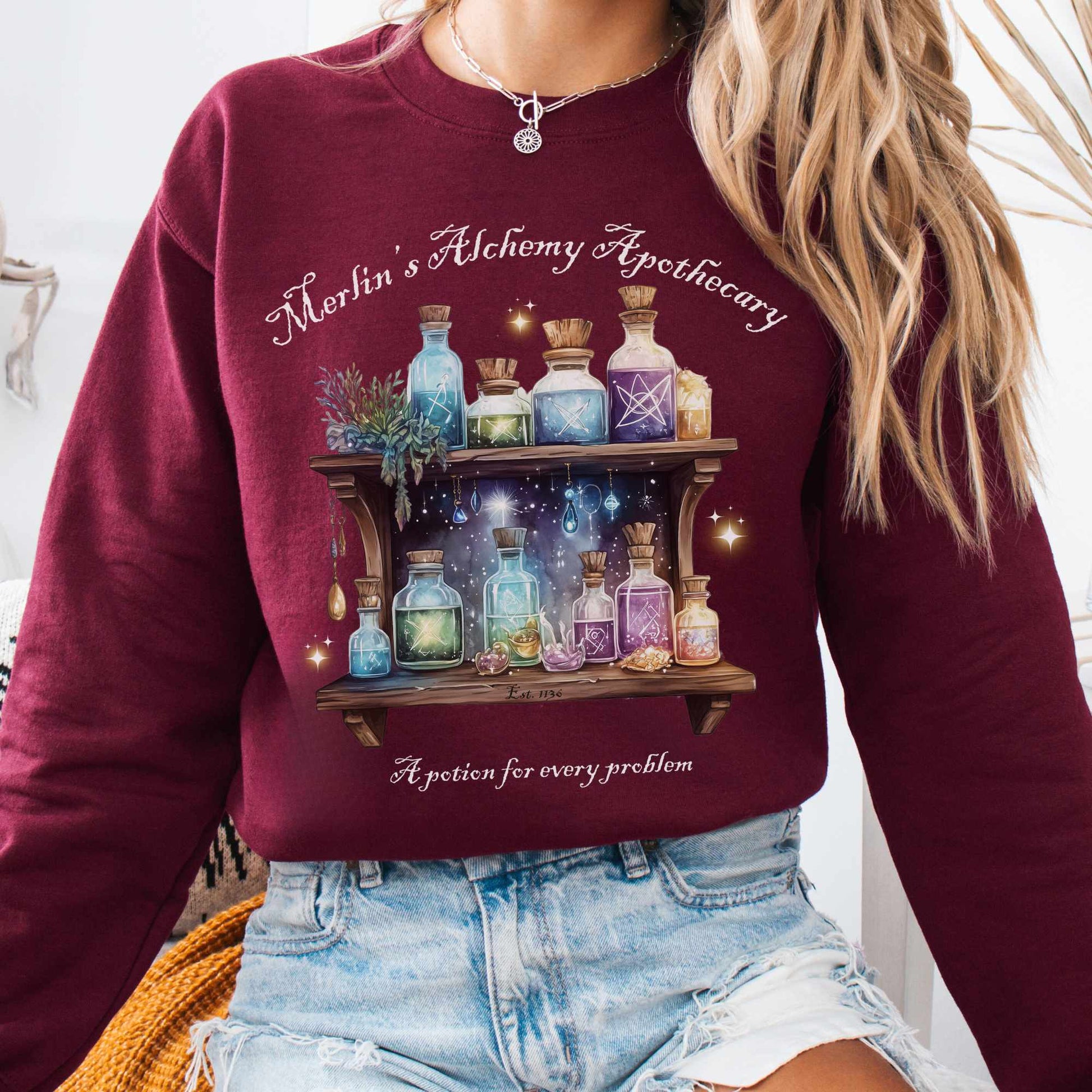 Sweatshirt Maroon / S Merlin's Alchemy Apothecary Sweatshirt The Mystic Eden