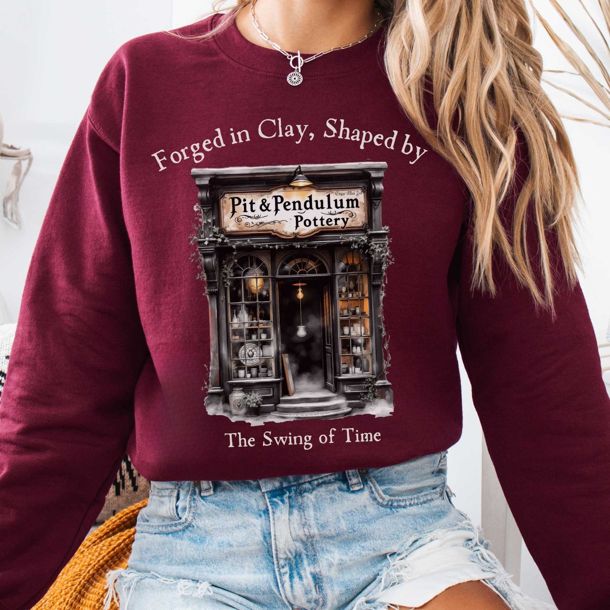 Sweatshirt Maroon / S Pit & Pendulum Pottery Edgar Allan Poe Sweatshirt The Mystic Eden
