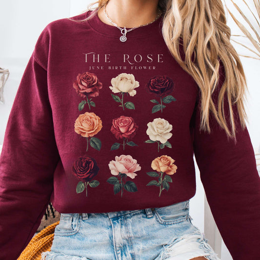 Sweatshirt Maroon / S The Rose June Birth Month Flower Sweatshirt The Mystic Eden