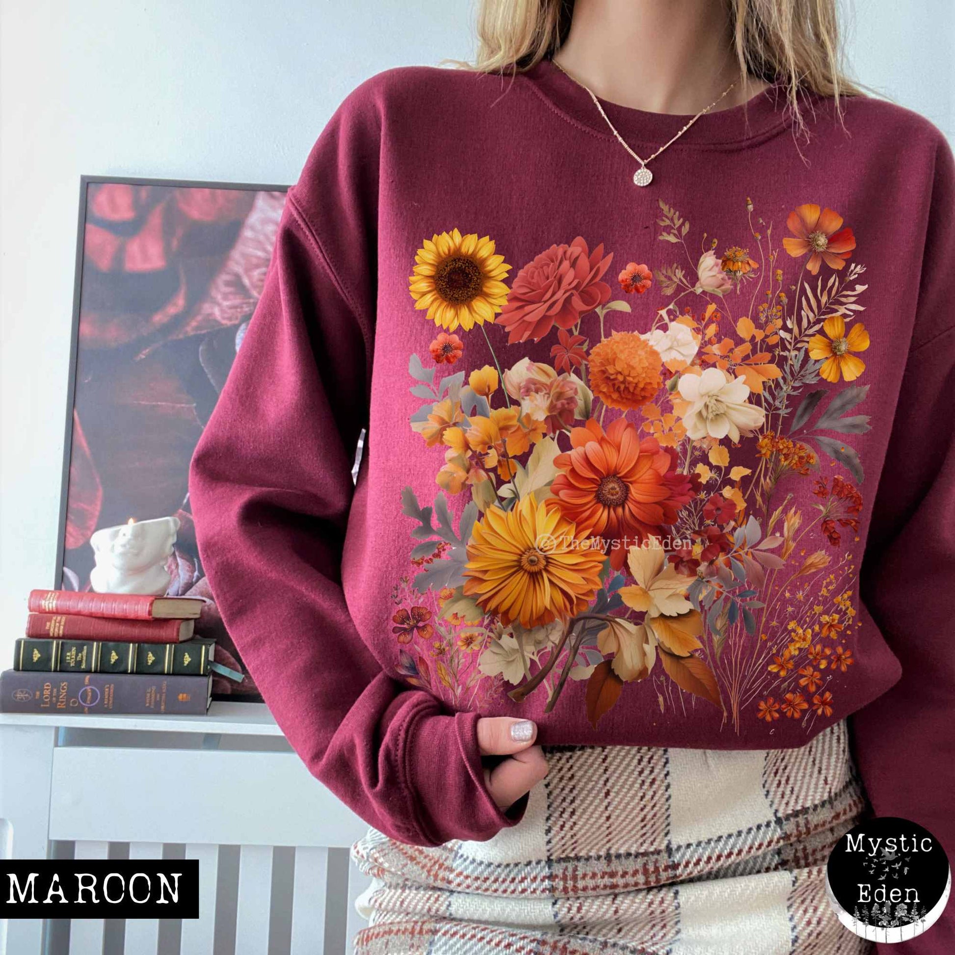 Sweatshirt Maroon / S Vintage cottagecore fall aesthetic floral sweatshirt The Mystic Eden