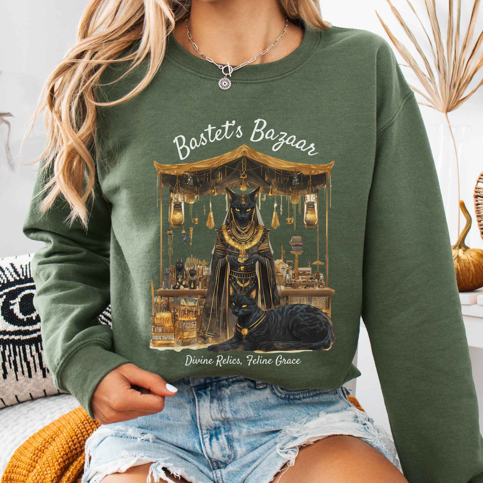 Sweatshirt Military Green / S Bastet's Bazaar Goddess Sweatshirt The Mystic Eden