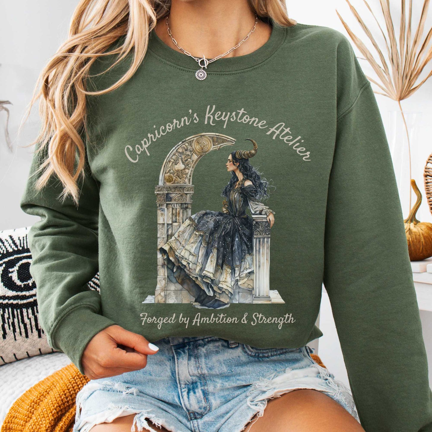 Sweatshirt Military Green / S Capricorn's Keystone Atelier Zodiac Sweatshirt The Mystic Eden