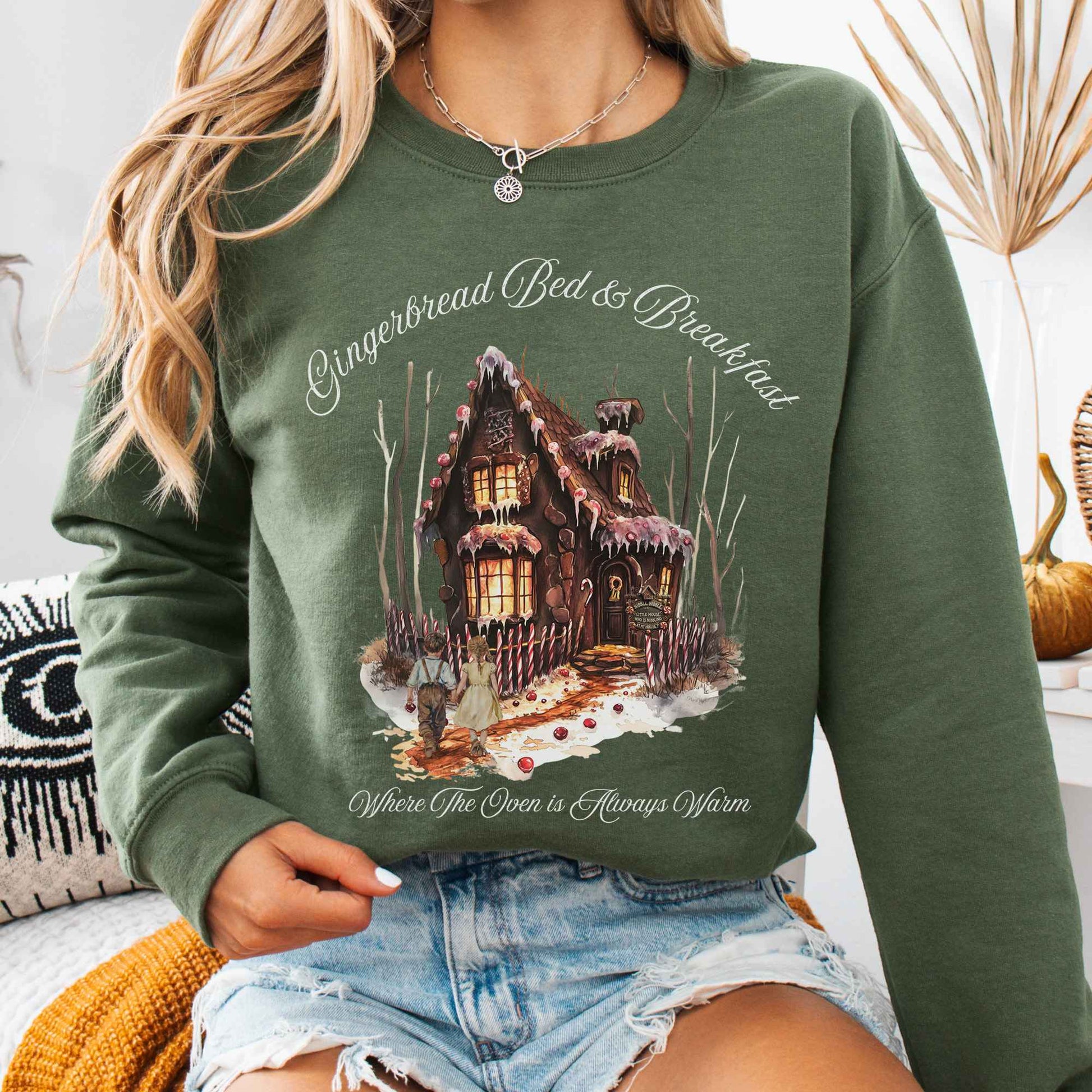 Sweatshirt Military Green / S Gingerbread Bed & Breakfast Hansel and Gretel Fairytale Sweatshirt The Mystic Eden