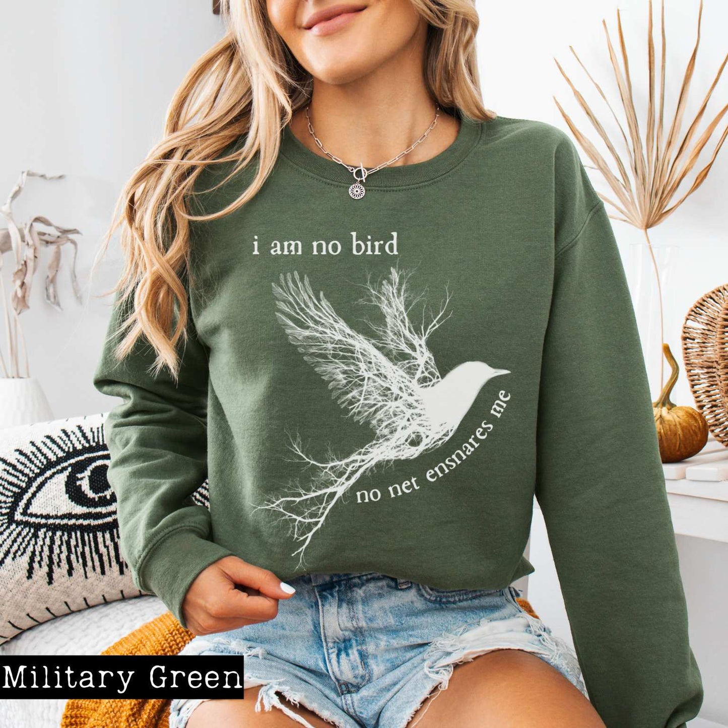 Sweatshirt Military Green / S I am no Bird Jane Eyre Charlotte Brontë Bookish Sweatshirt The Mystic Eden