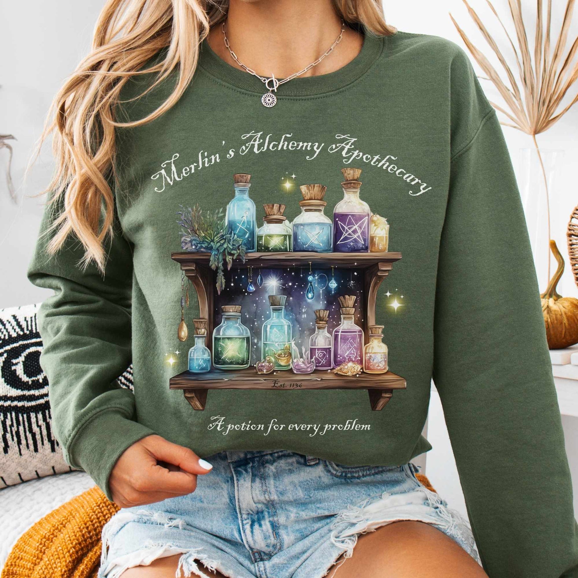Sweatshirt Military Green / S Merlin's Alchemy Apothecary Sweatshirt The Mystic Eden