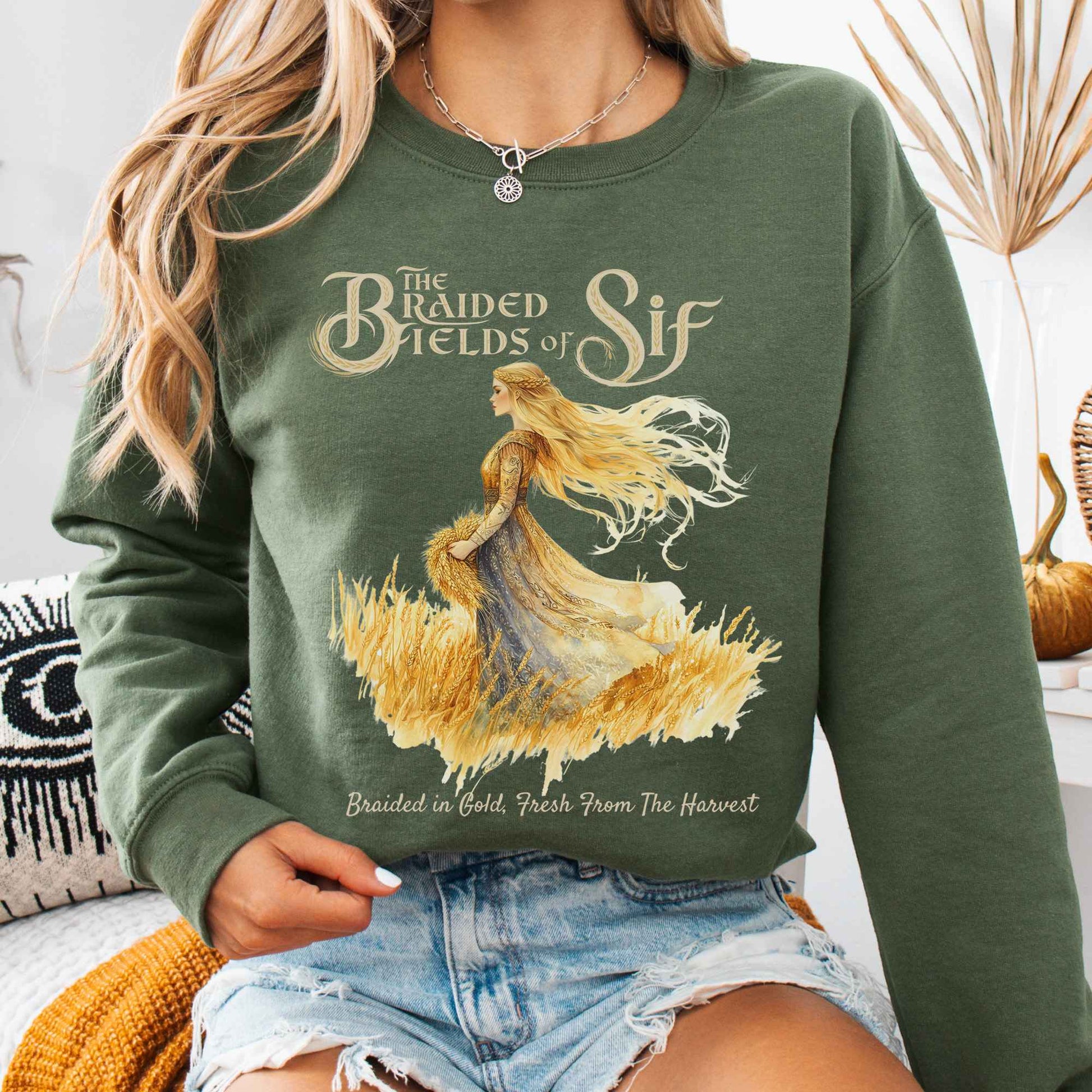 Sweatshirt Military Green / S The Braided Fields of Sif Norse Goddess Sweatshirt The Mystic Eden