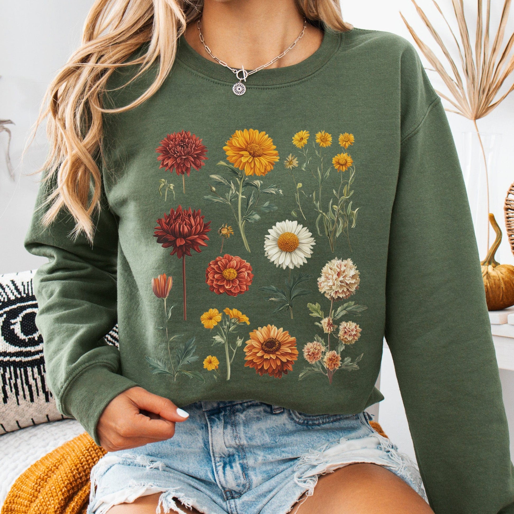 Sweatshirt Military Green / S Vintage Botanical Floral Sweatshirt The Mystic Eden
