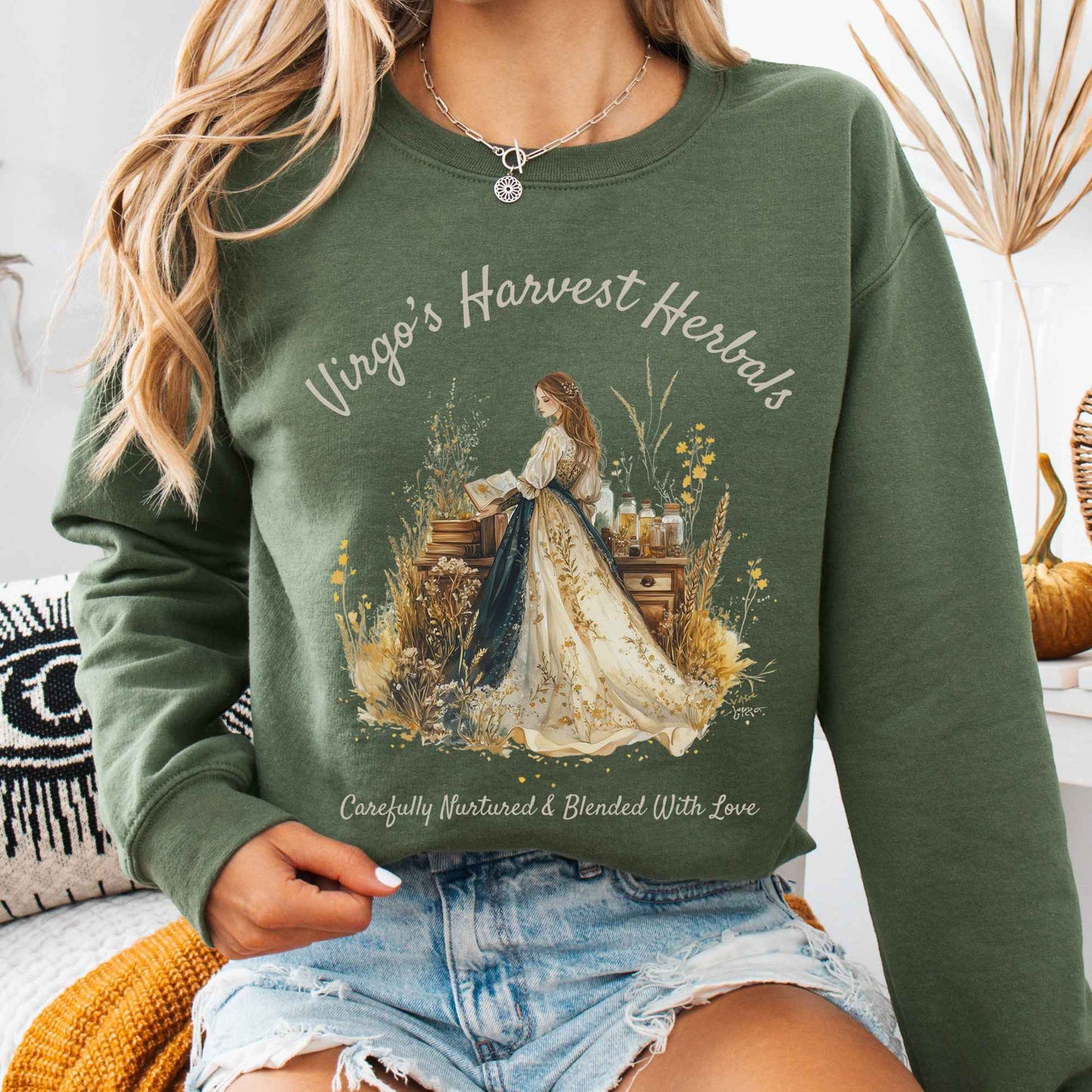 Sweatshirt Military Green / S Virgo's Harvest Herbals Zodiac Sweatshirt The Mystic Eden