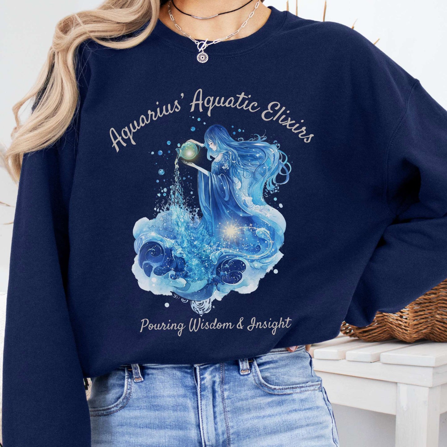Sweatshirt Navy / S Aquarius' Aquatic Elixirs Zodiac Sweatshirt The Mystic Eden