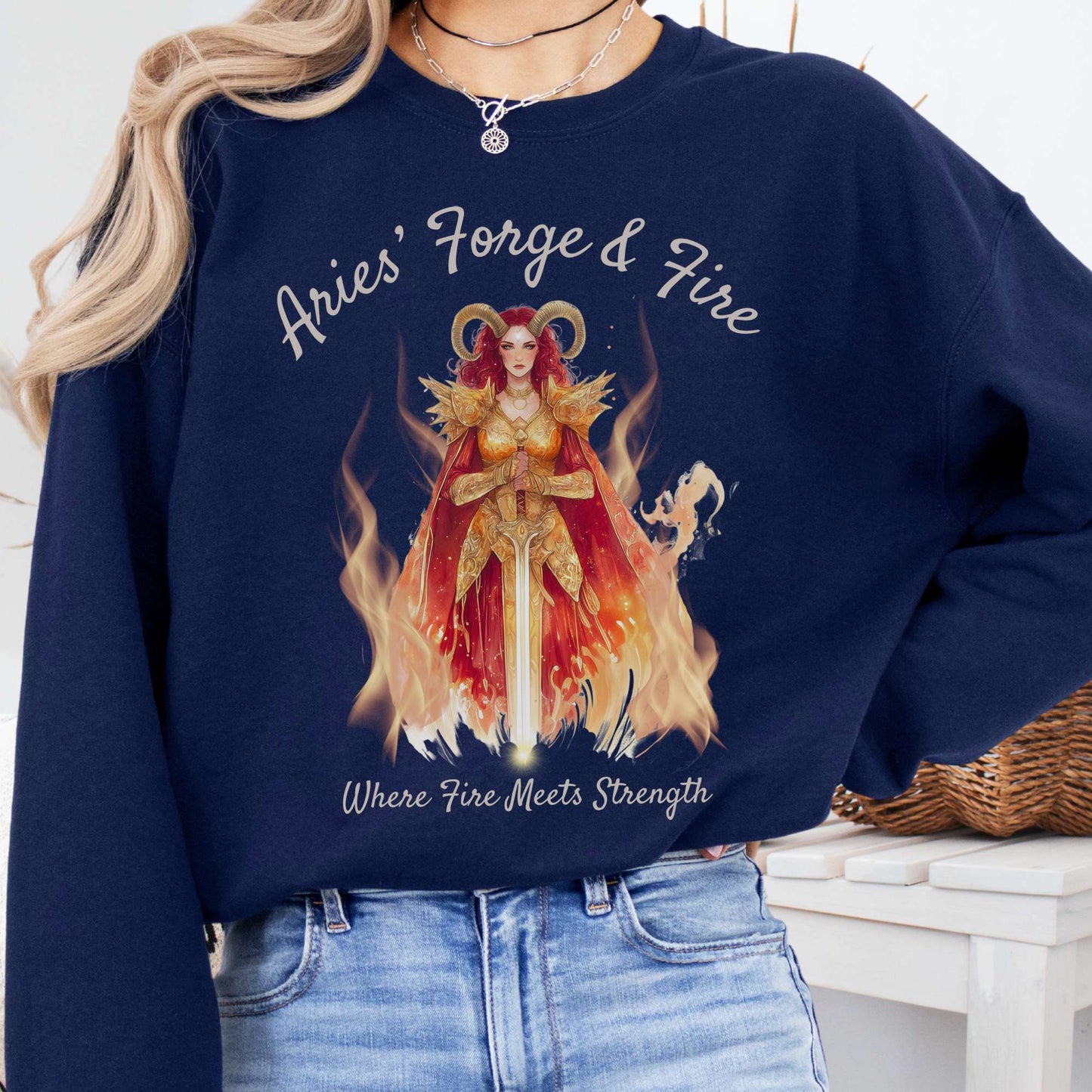 Sweatshirt Navy / S Aries Forge & Fire Zodiac Sweatshirt The Mystic Eden