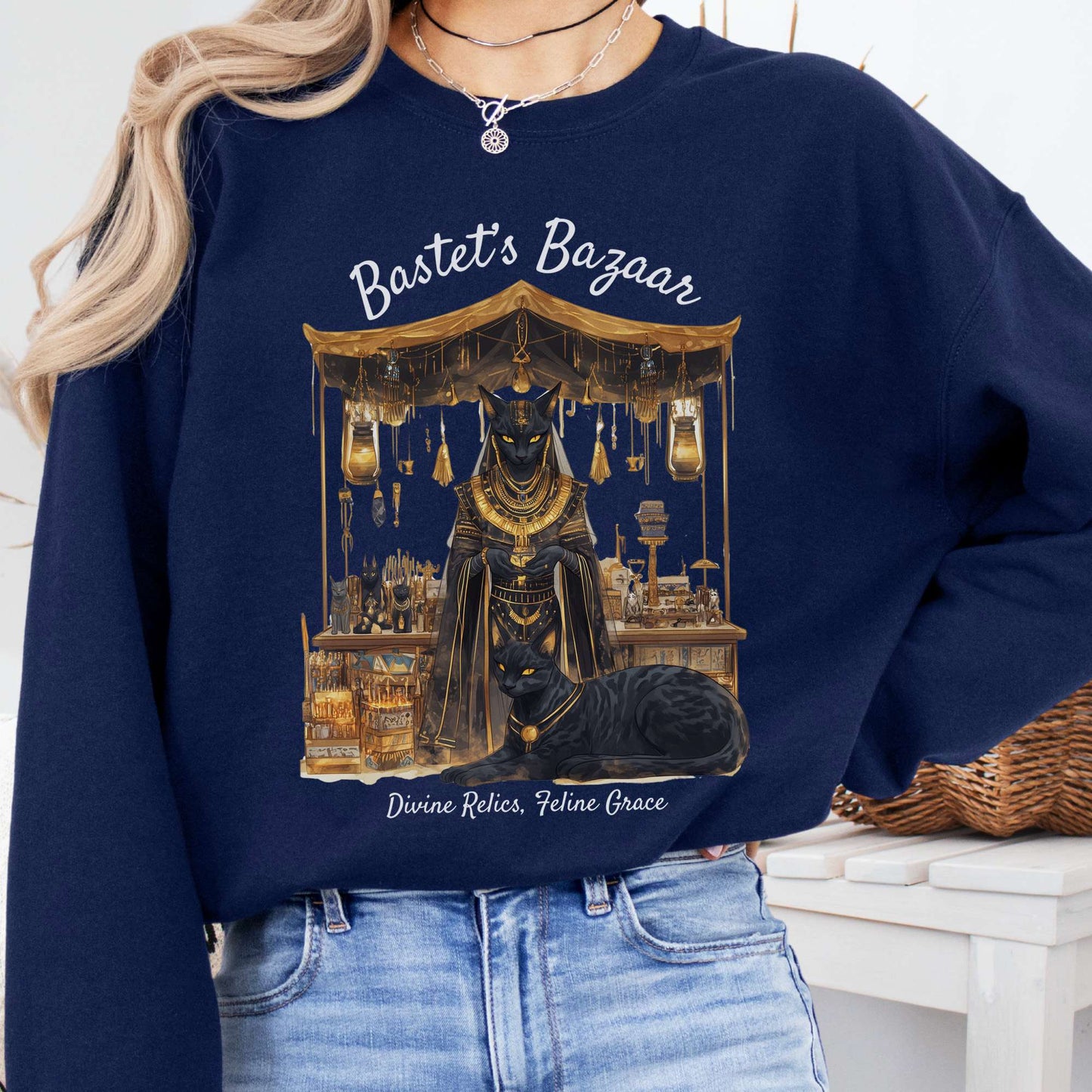 Sweatshirt Navy / S Bastet's Bazaar Goddess Sweatshirt The Mystic Eden