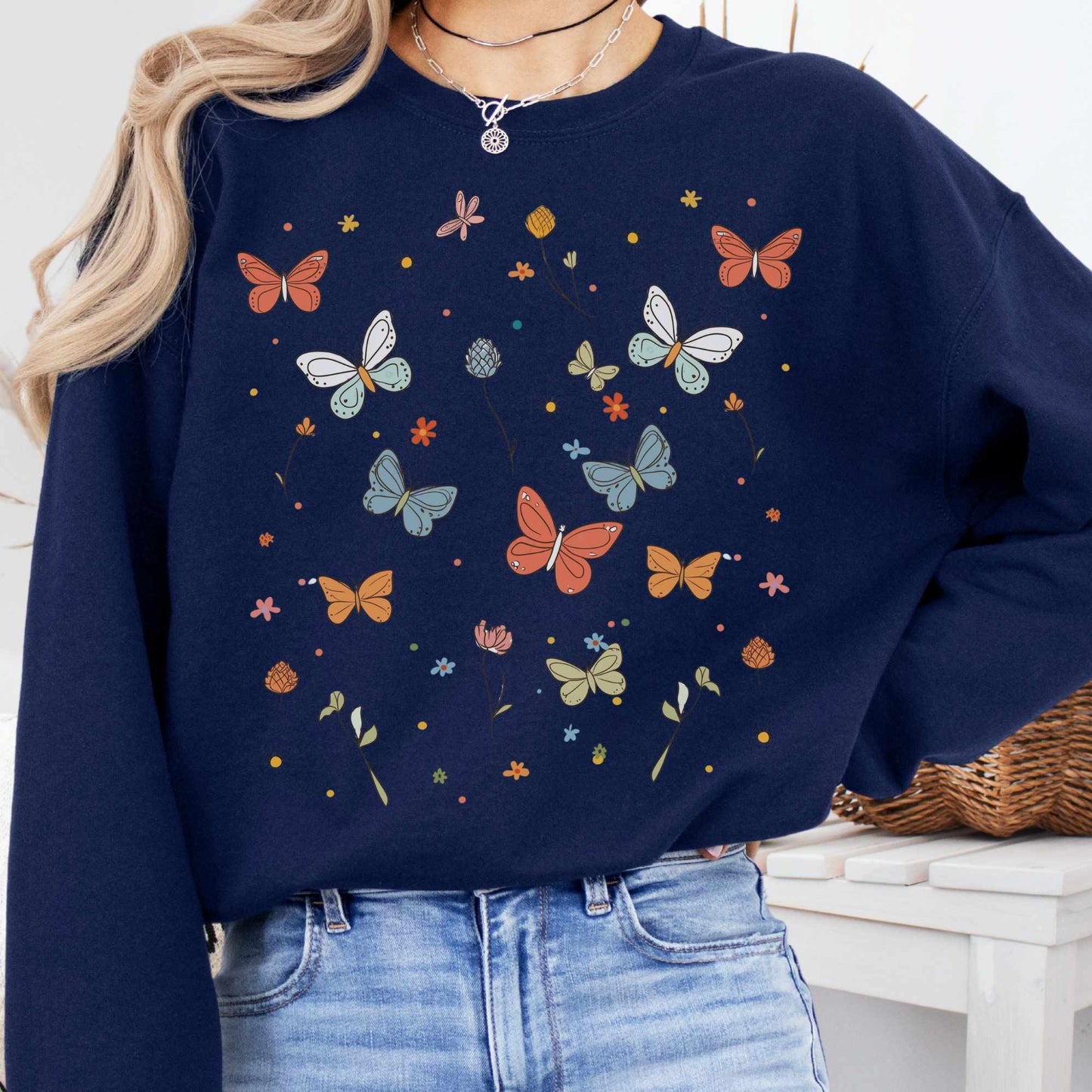 Sweatshirt Navy / S Bright Butterflies Sweatshirt The Mystic Eden