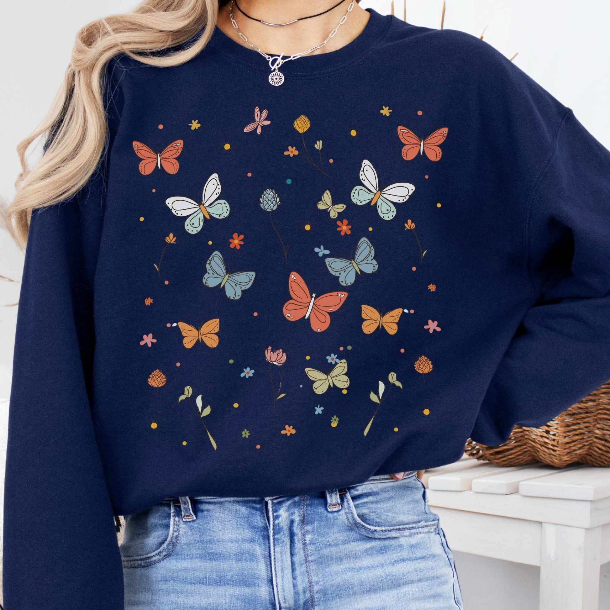 Sweatshirt Navy / S Bright Butterflies Sweatshirt The Mystic Eden