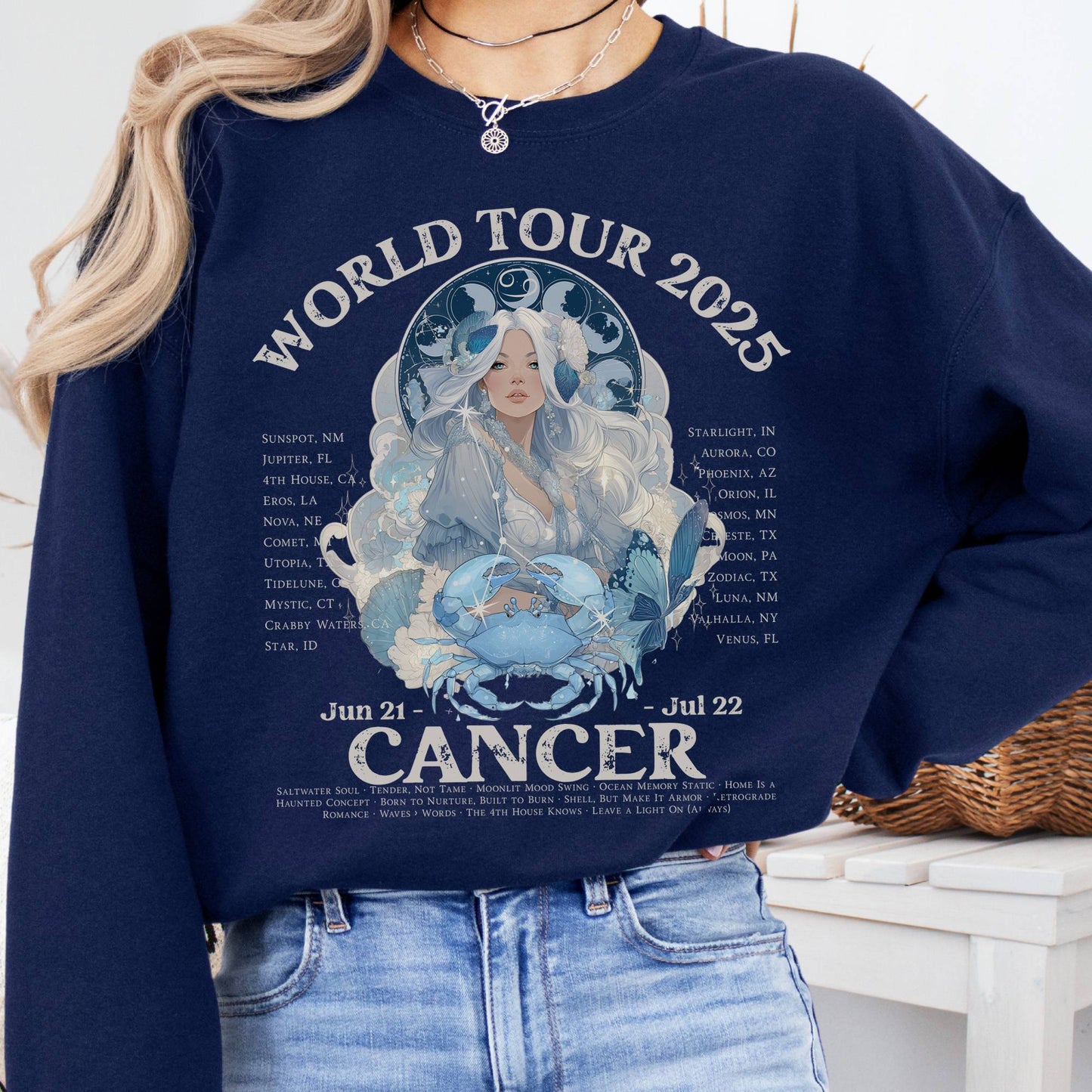 Sweatshirt Navy / S Cancer Concert Sweatshirt - Zodiac World Tour 2025 Sweatshirt The Mystic Eden
