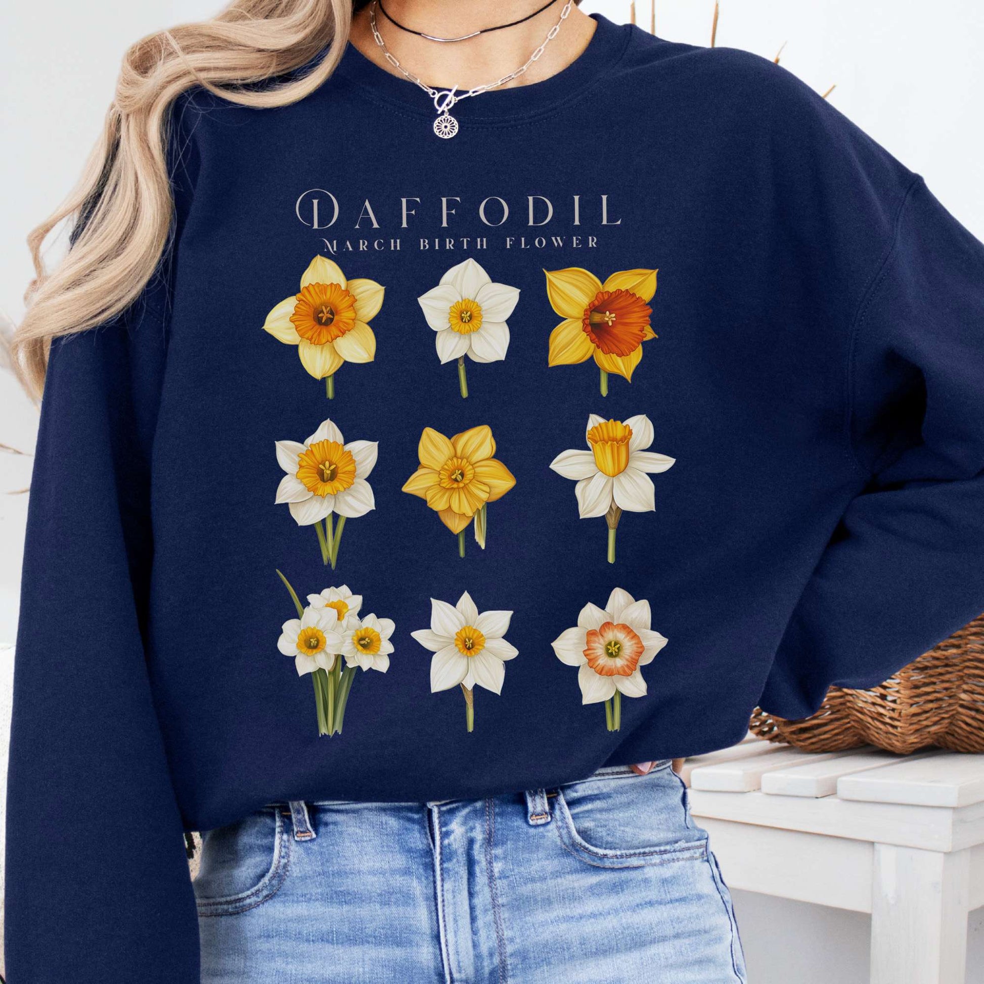 Sweatshirt Navy / S Daffodil March Birth Month Flower Sweatshirt The Mystic Eden