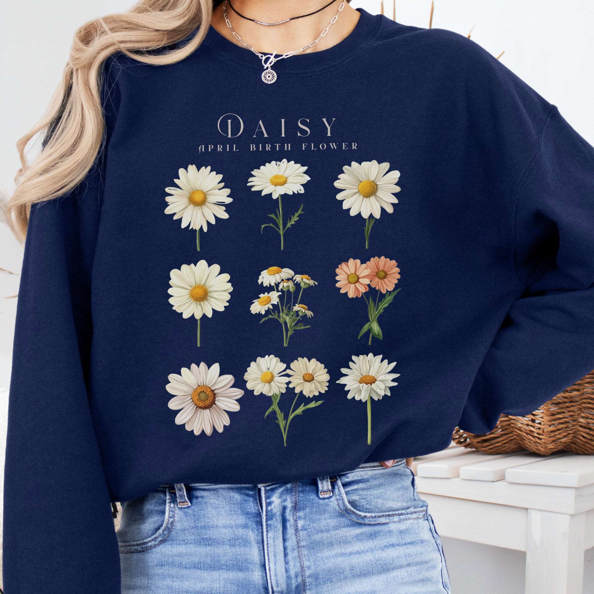 Sweatshirt Navy / S Daisy April Birth Month Flower Sweatshirt The Mystic Eden