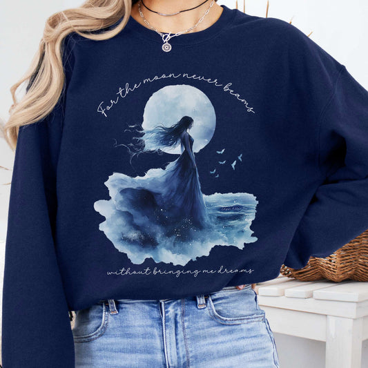 Sweatshirt Navy / S For the Moon Never Beams Without Bringing Me Dreams Annabel Lee Edgar Allan Poe Sweatshirt The Mystic Eden