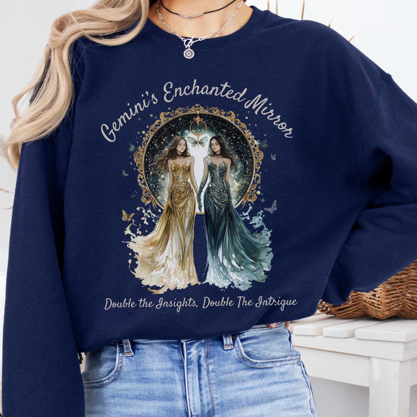 Sweatshirt Navy / S Gemini's Enchanted Mirror Zodiac Sweatshirt The Mystic Eden