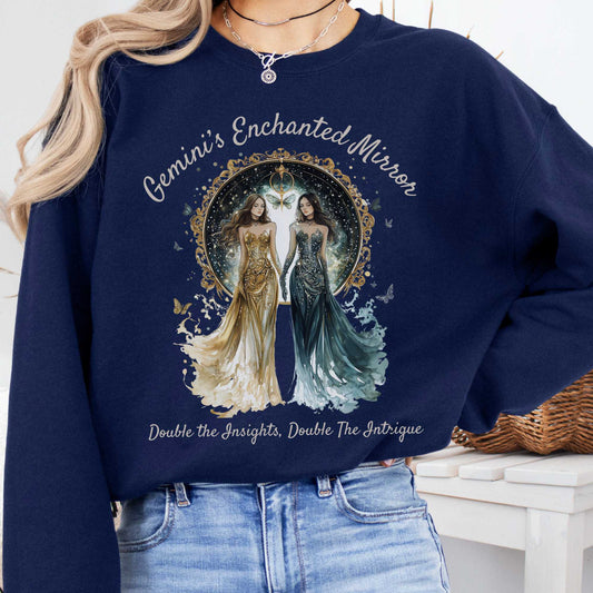 Sweatshirt Navy / S Gemini's Enchanted Mirror Zodiac Sweatshirt The Mystic Eden
