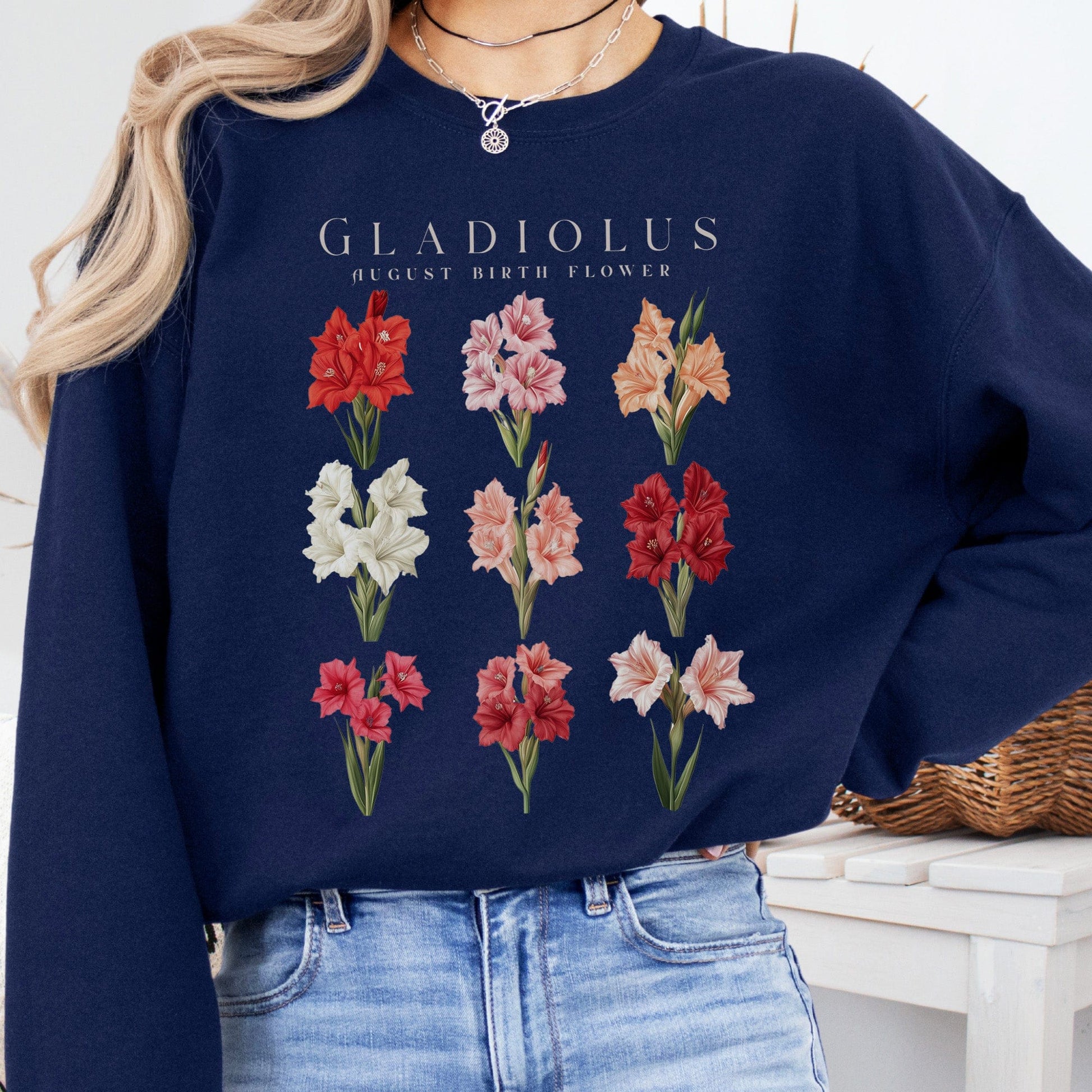 Sweatshirt Navy / S Gladiolus August Birth Month Flower Sweatshirt The Mystic Eden