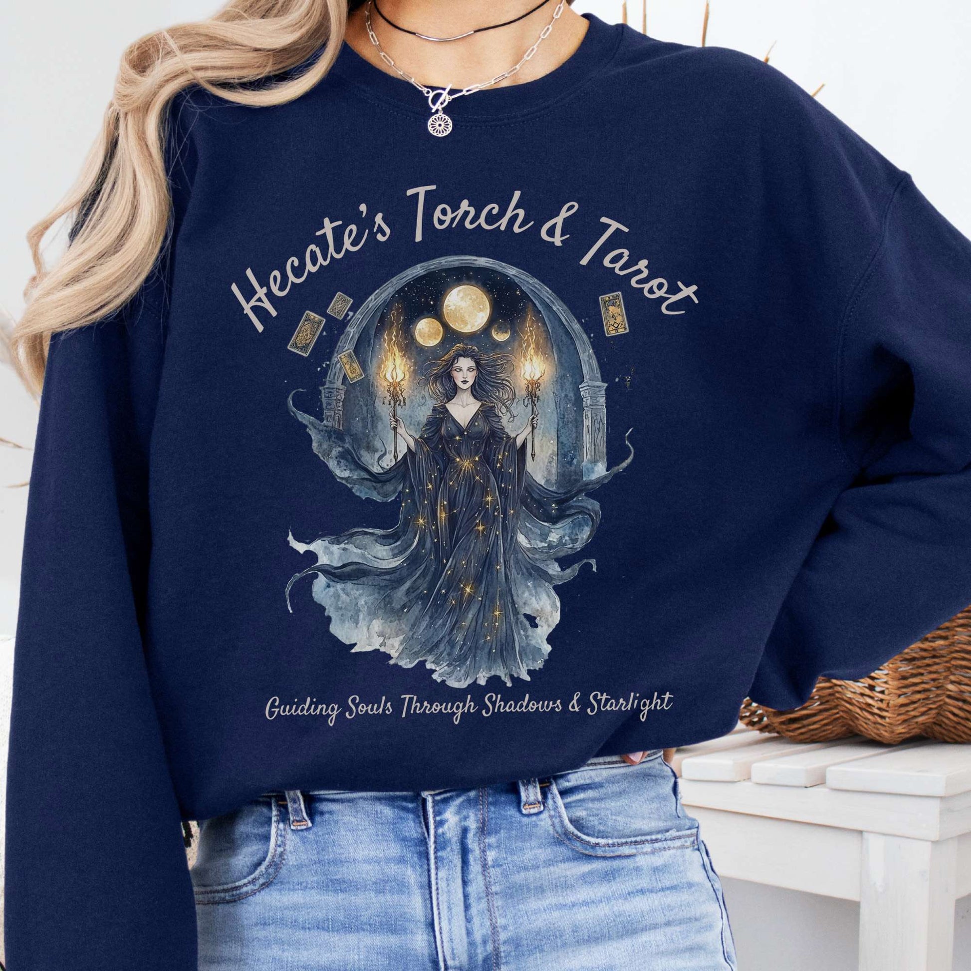 Sweatshirt Navy / S Hecate's Torch & Tarot Goddess Sweatshirt The Mystic Eden