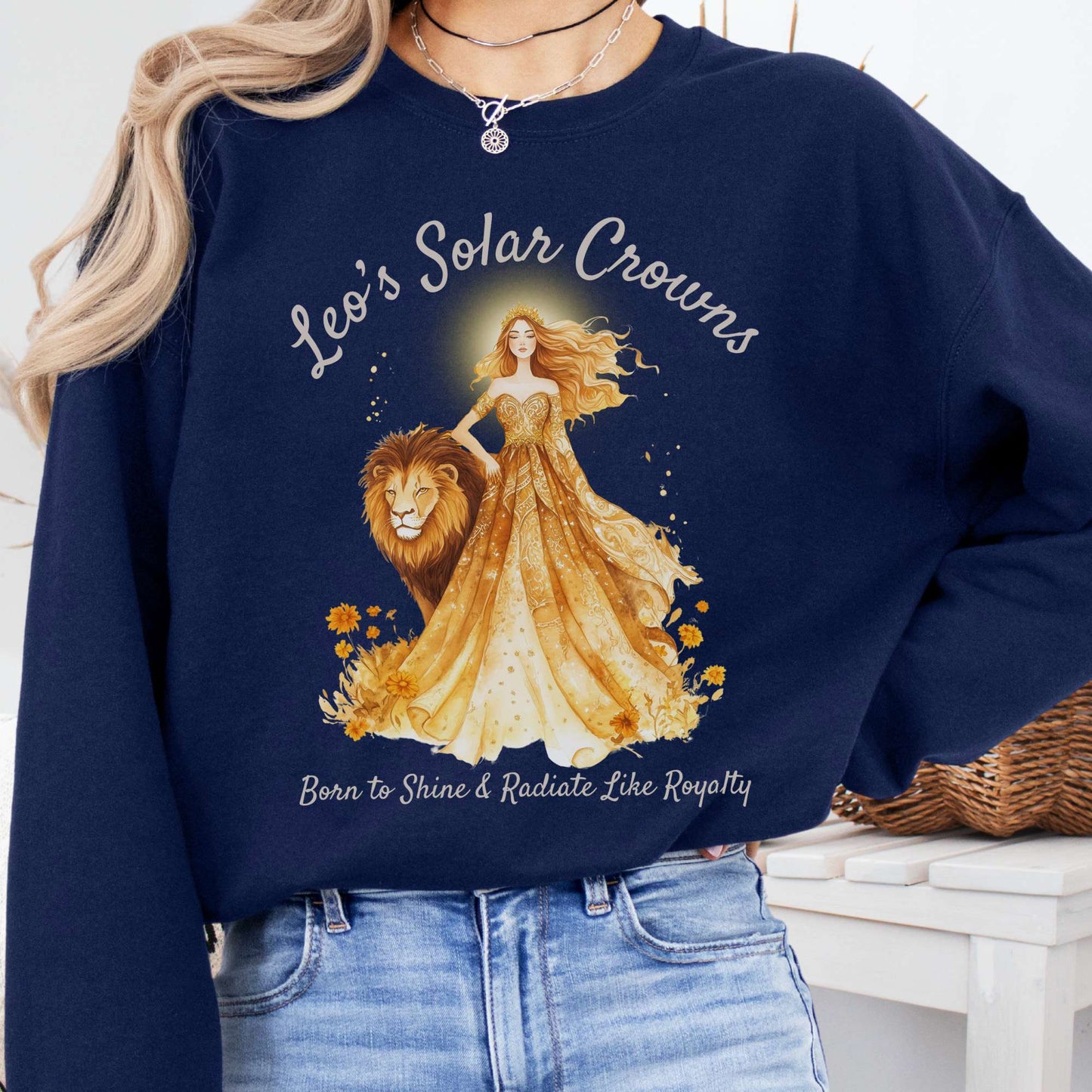 Sweatshirt Navy / S Leo's Solar Crowns Zodiac Sweatshirt The Mystic Eden