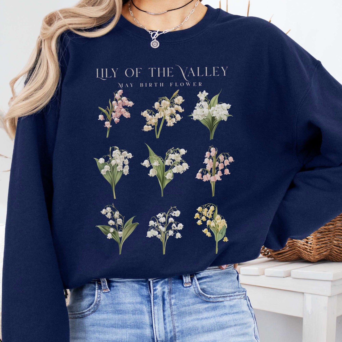 Sweatshirt Navy / S Lily of the Valley May Birth Month Flower Sweatshirt The Mystic Eden