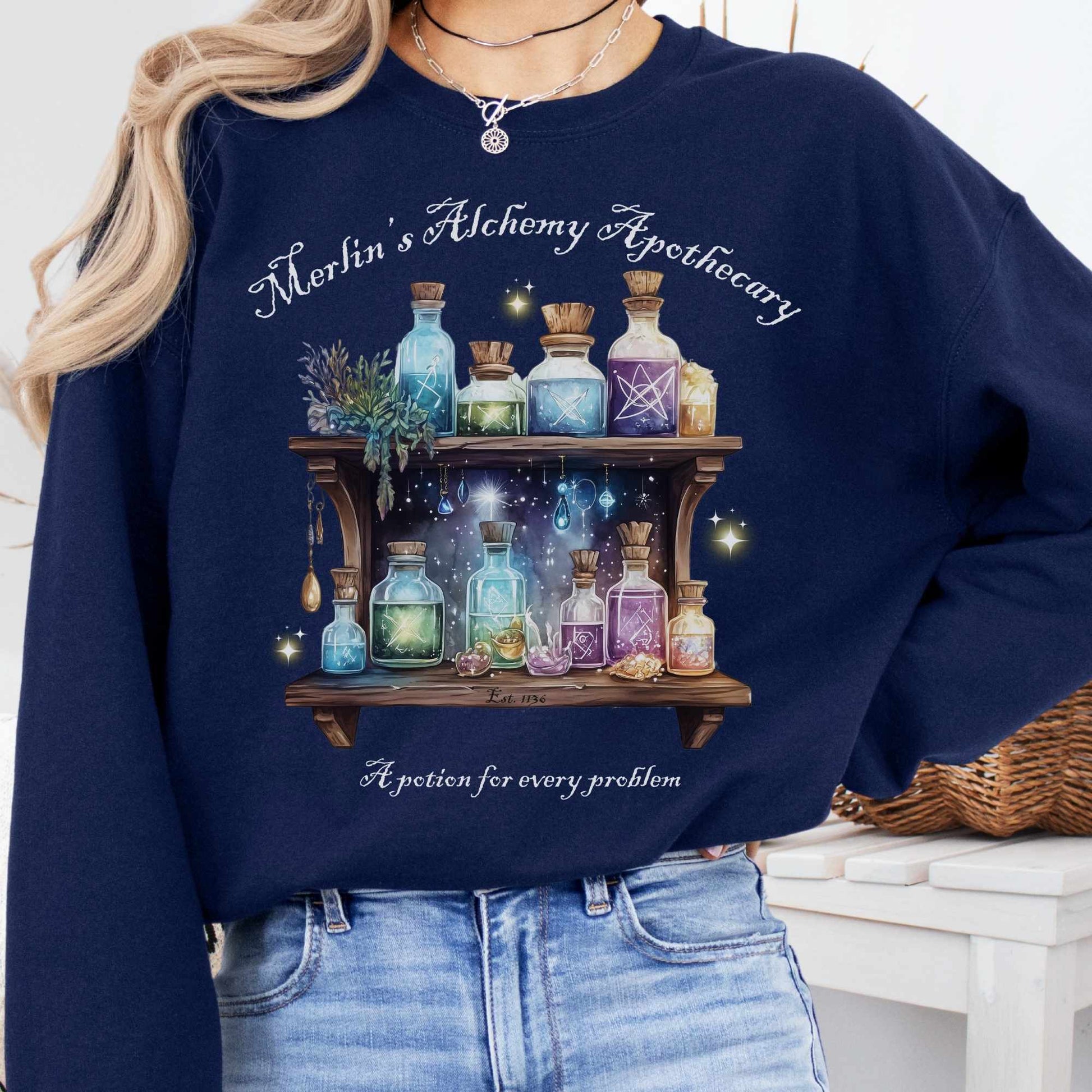 Sweatshirt Navy / S Merlin's Alchemy Apothecary Sweatshirt The Mystic Eden