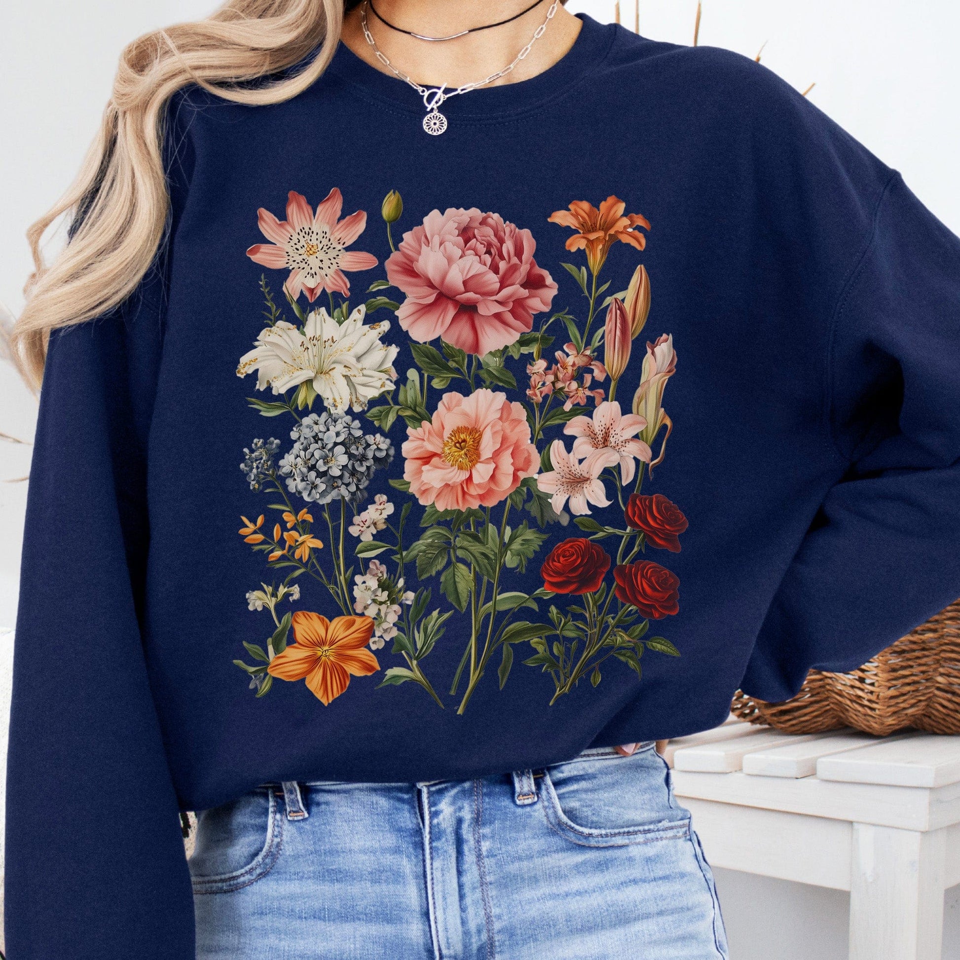 Sweatshirt Navy / S Mixed Floral Sweatshirt The Mystic Eden