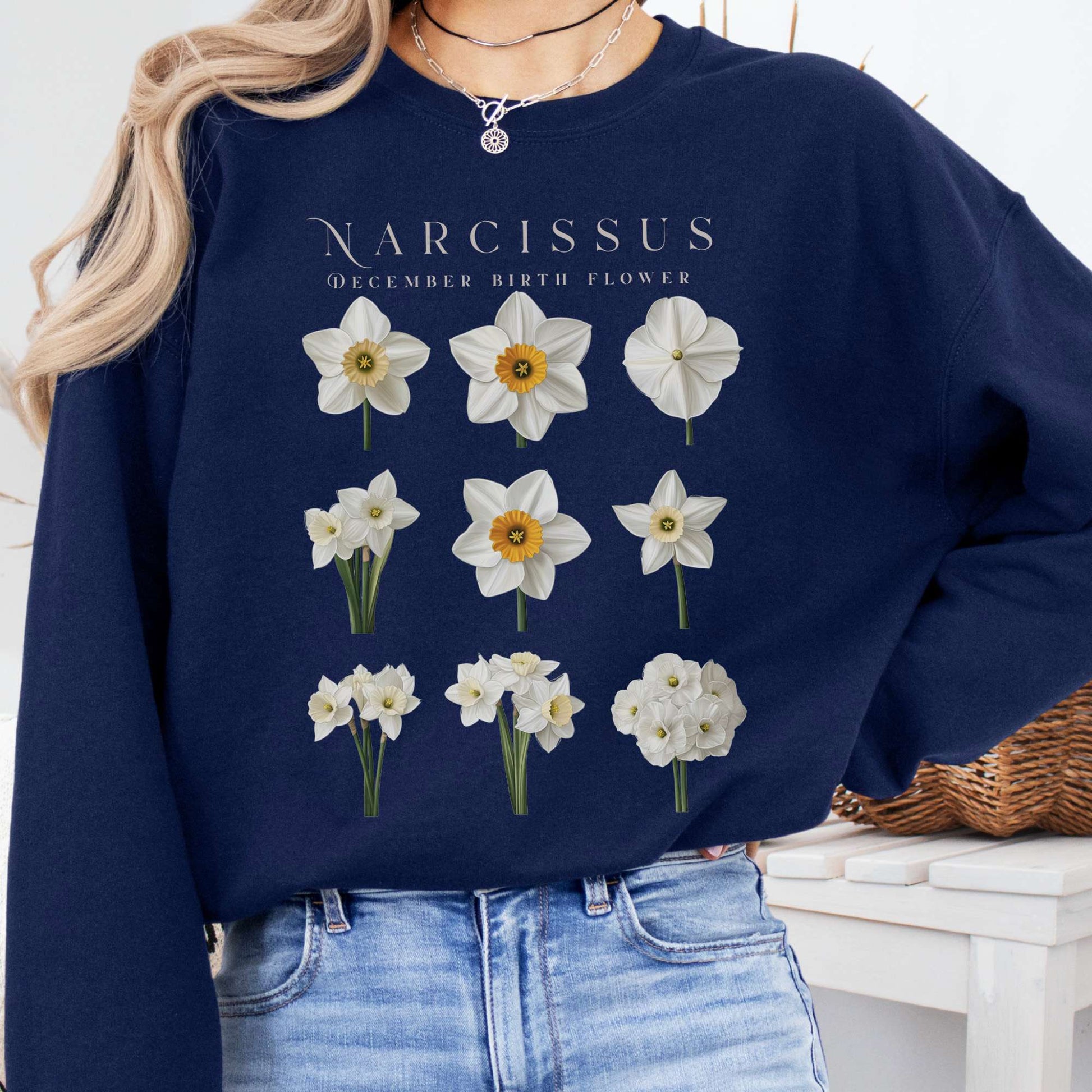 Sweatshirt Navy / S Narcissus December Birth Month Flower Sweatshirt The Mystic Eden