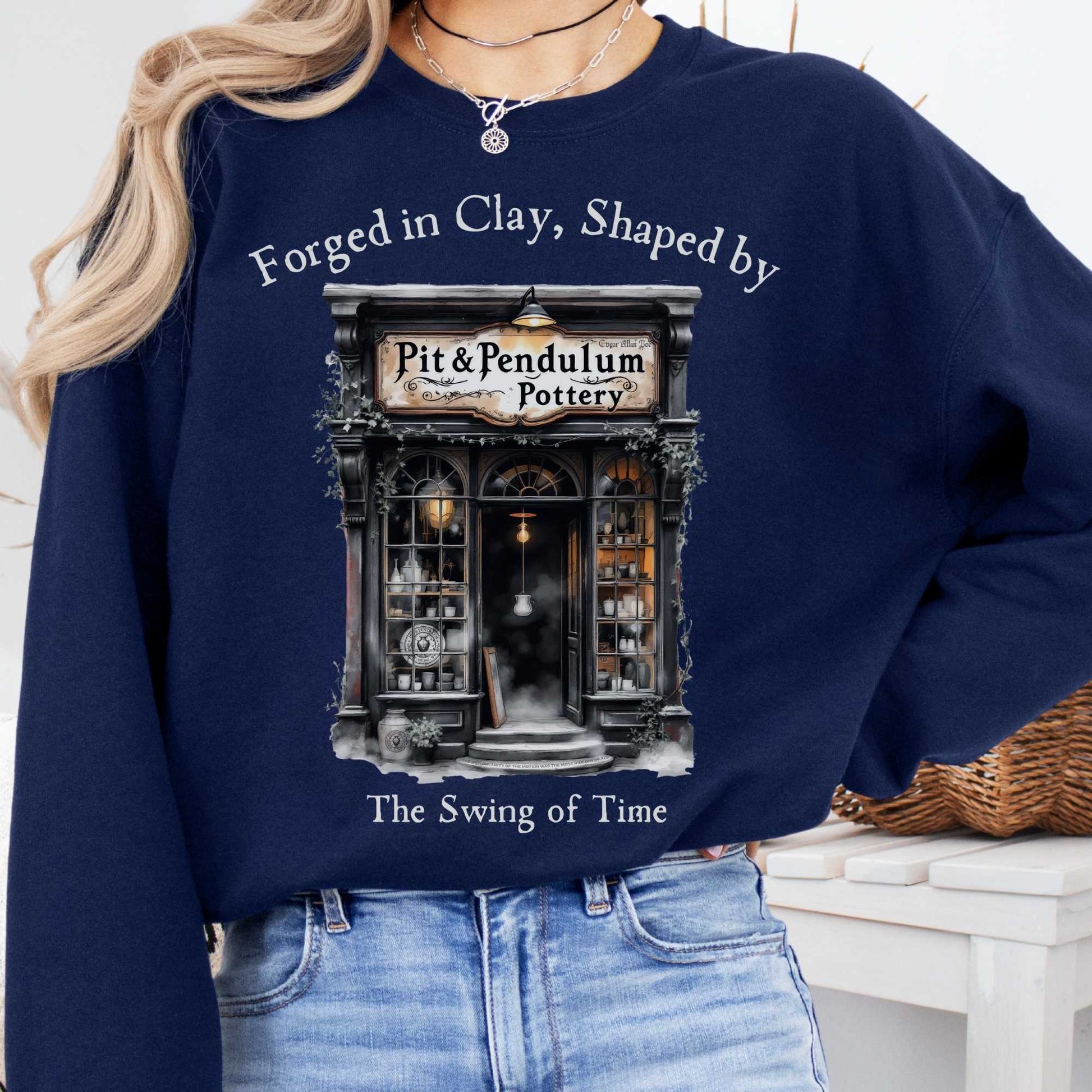 Sweatshirt Navy / S Pit & Pendulum Pottery Edgar Allan Poe Sweatshirt The Mystic Eden